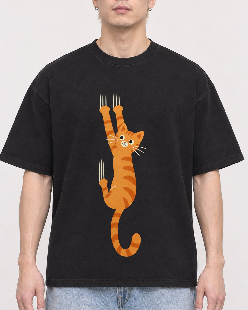 Mockup Boxy Heavyweight Tee Black male close-up 33