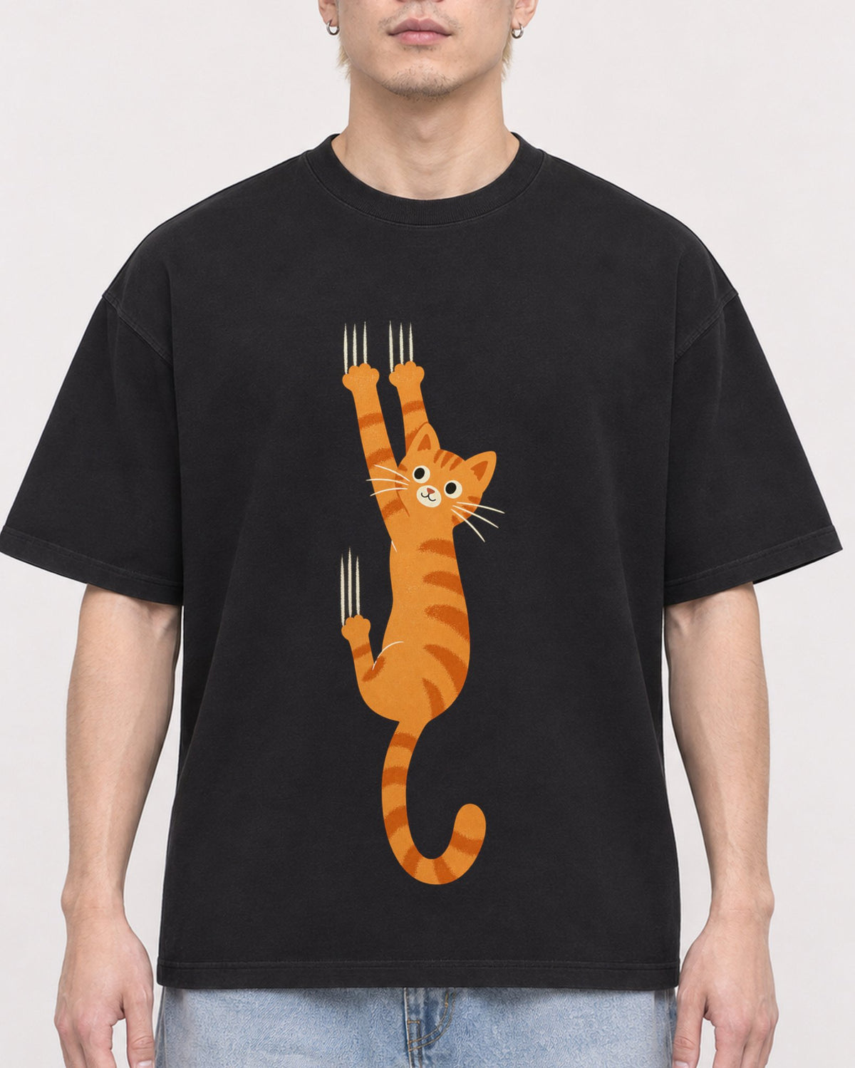 Mockup Boxy Heavyweight Tee Black male close-up 33