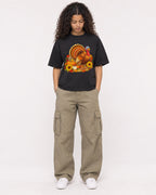 Mockup Boxy Heavyweight Tee Black female full-body 10