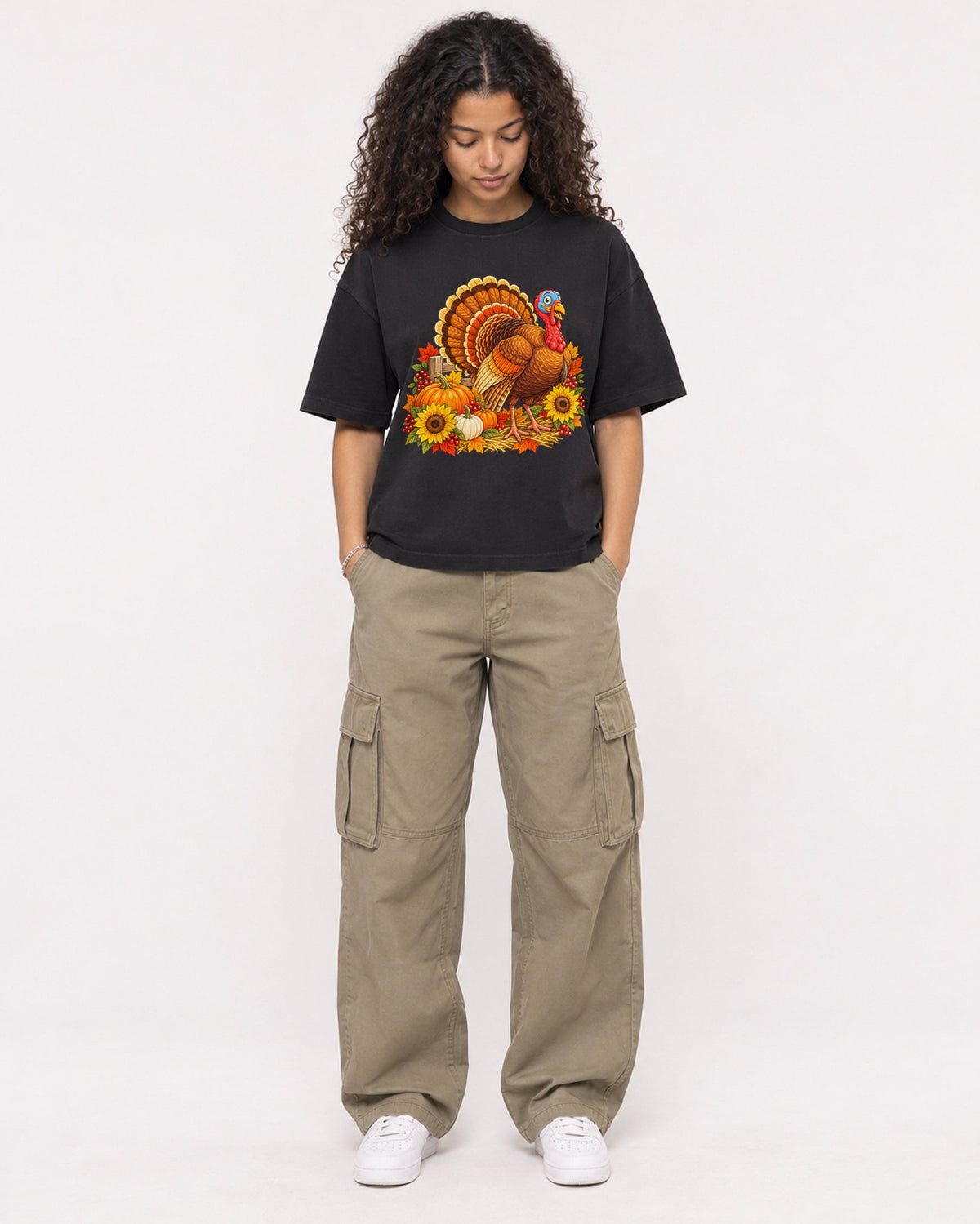 Mockup Boxy Heavyweight Tee Black female full-body 10