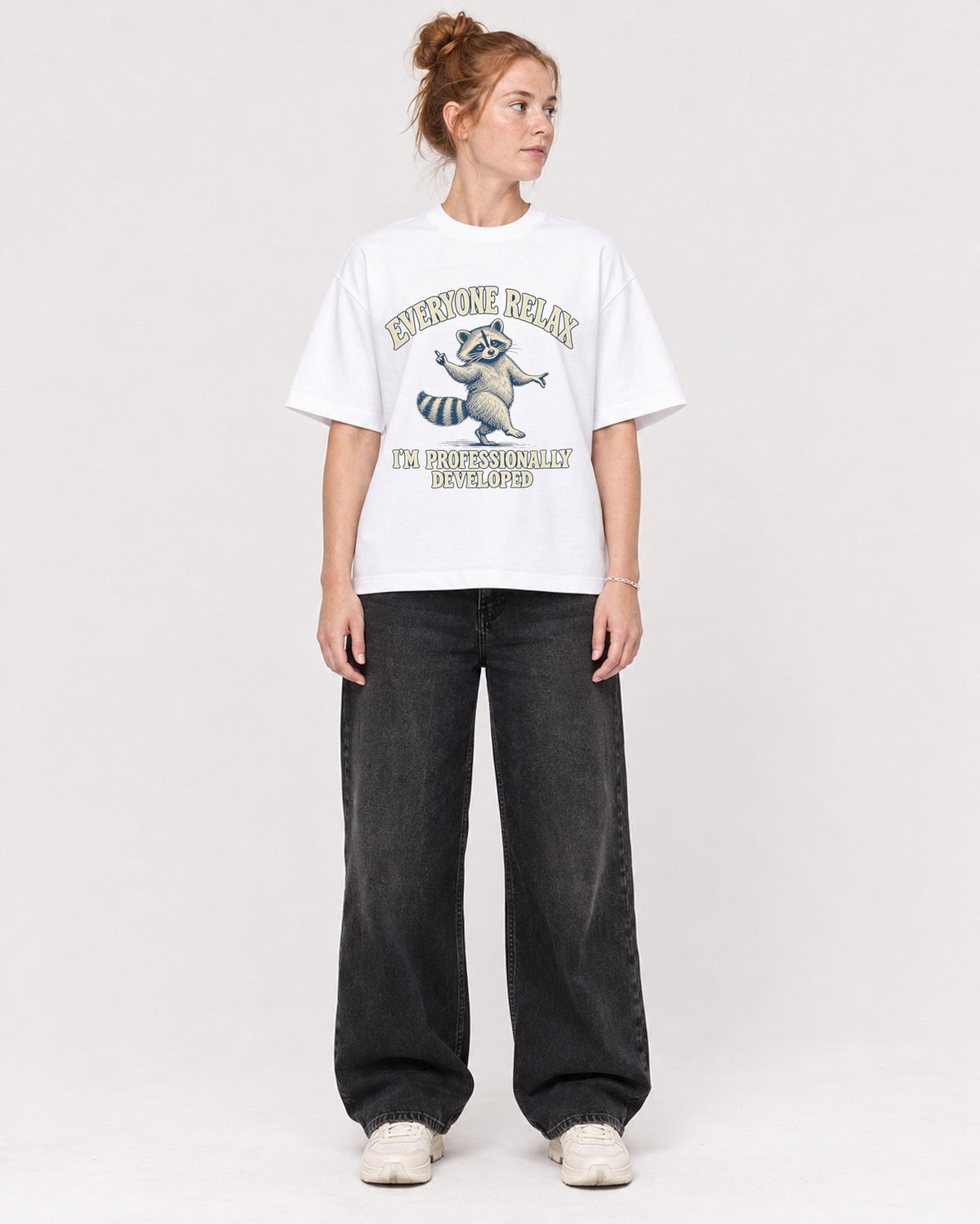 Mockup Boxy Heavyweight Tee White female full-body 28