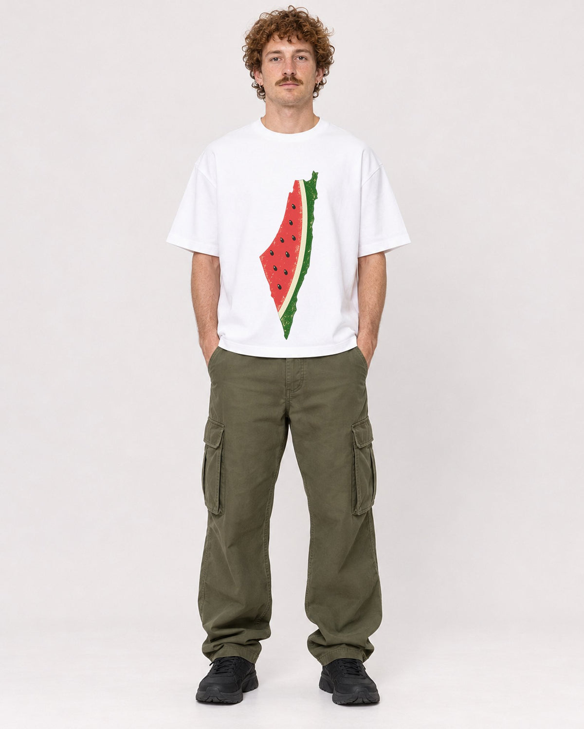 Mockup Boxy Heavyweight Tee White male full-body 09