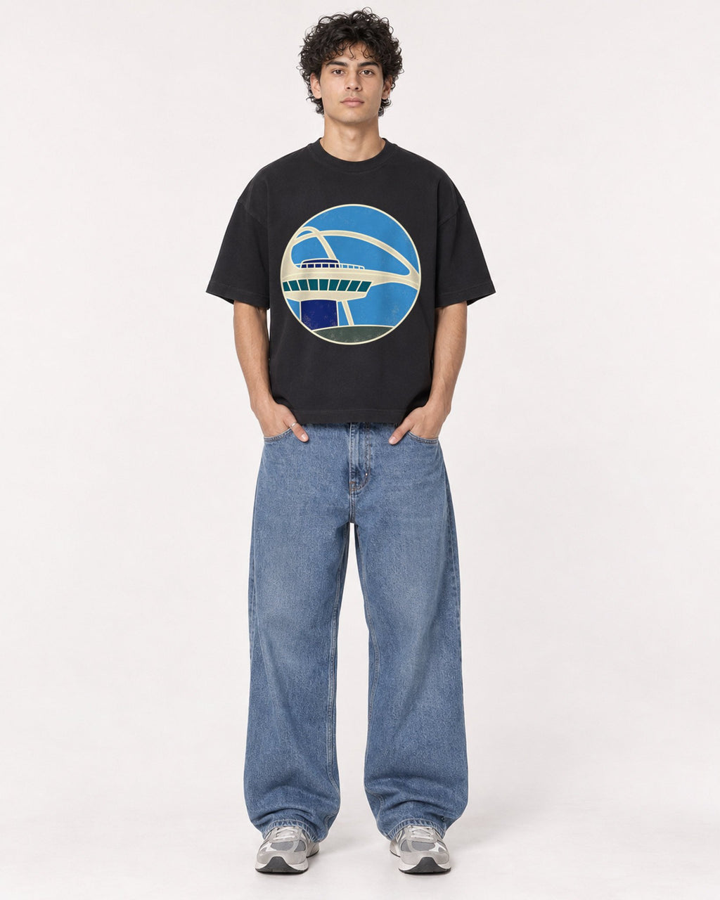 Mockup Boxy Heavyweight Tee Black male full-body 26