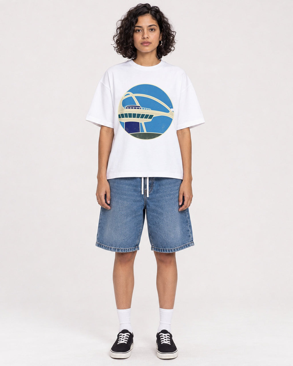 Mockup Boxy Heavyweight Tee White female full-body 26