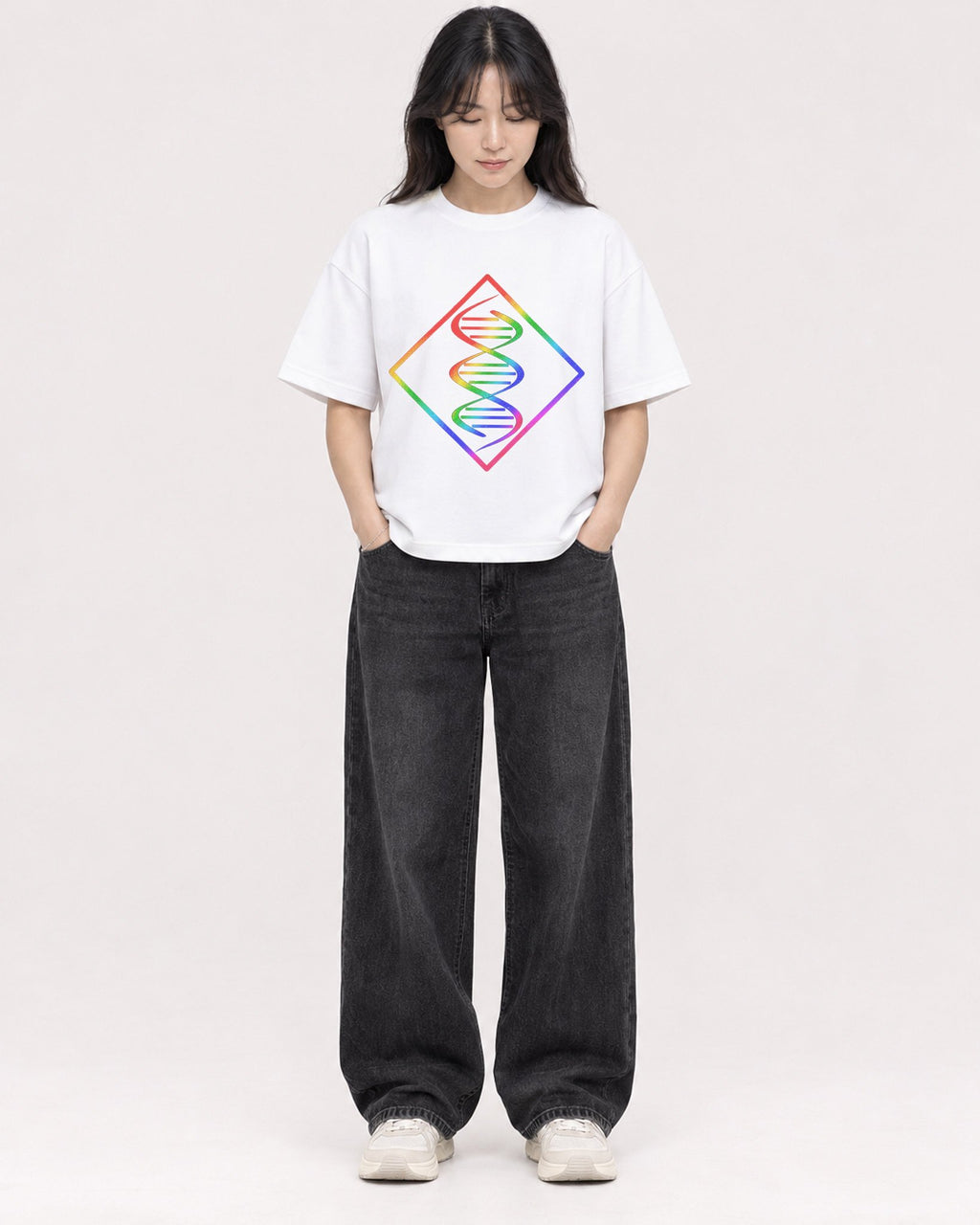 Mockup Boxy Heavyweight Tee White female full-body 13