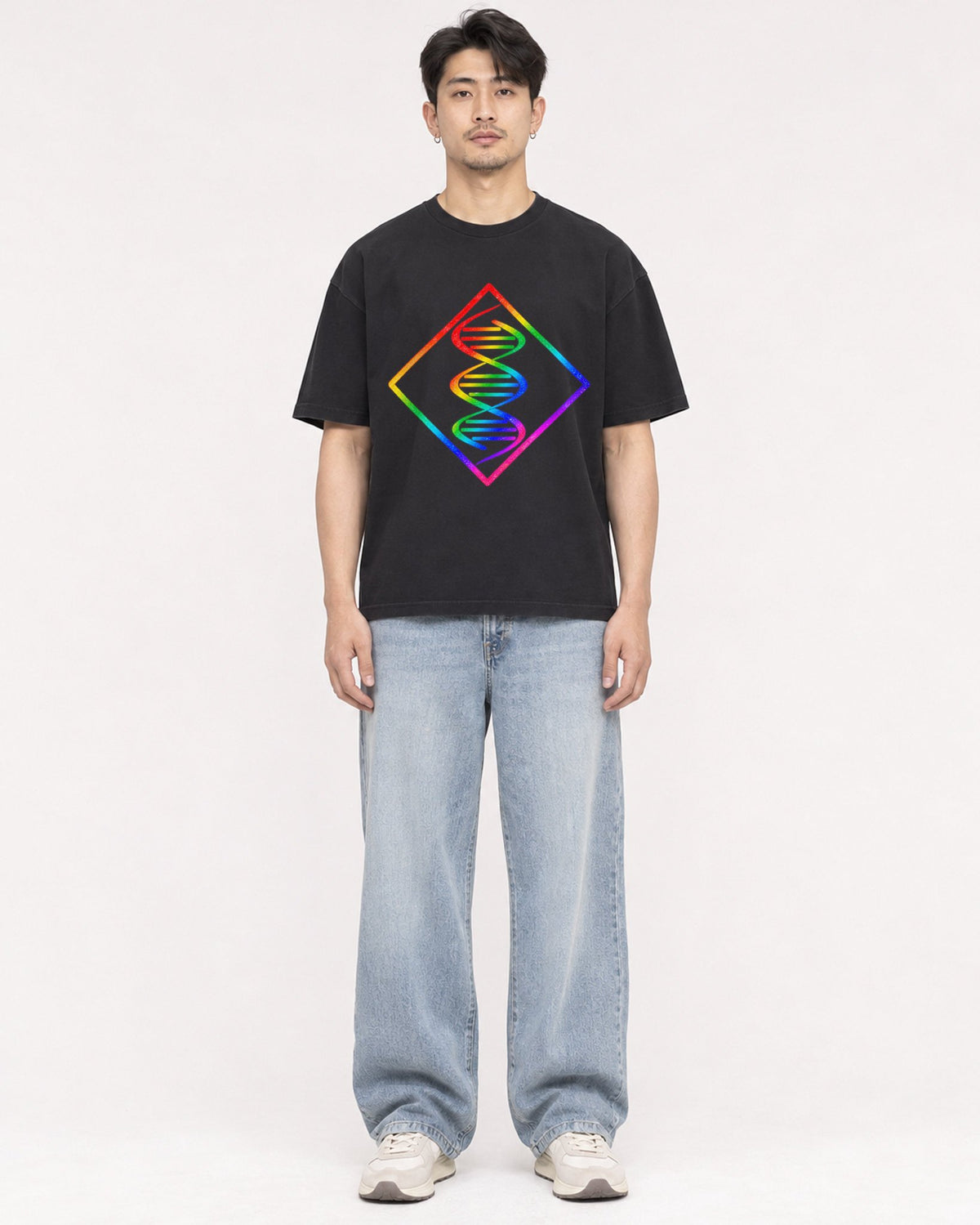 Mockup Boxy Heavyweight Tee Black male full-body 13