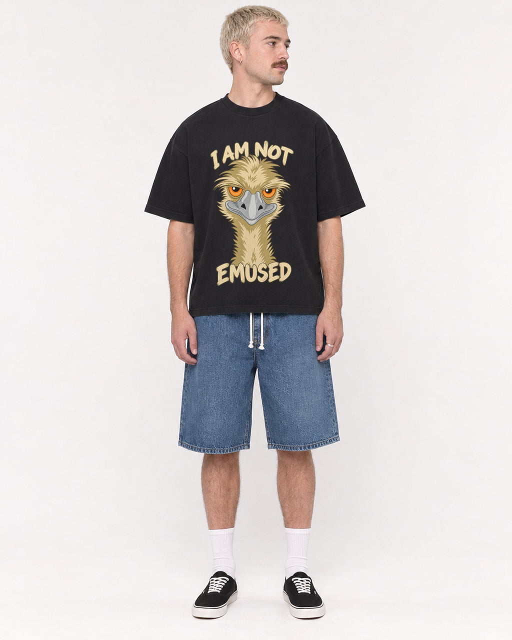 Mockup Boxy Heavyweight Tee Black male full-body 39