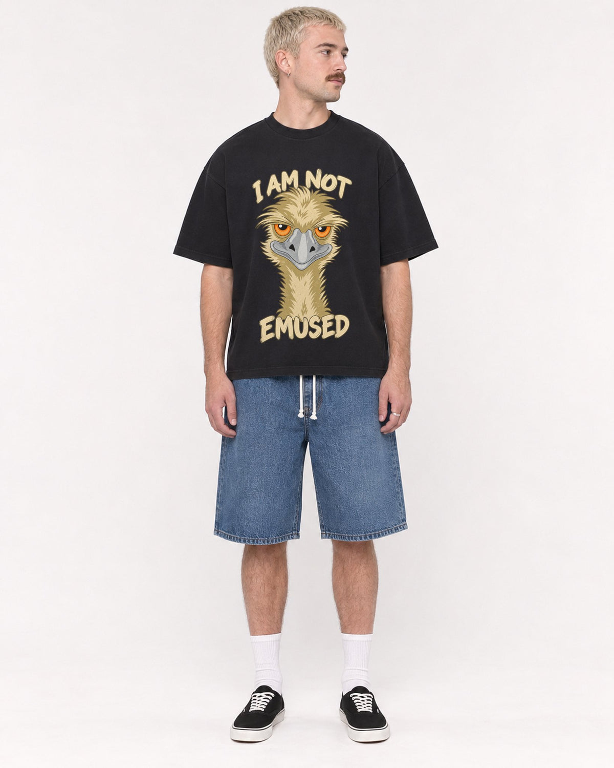Mockup Boxy Heavyweight Tee Black male full-body 39