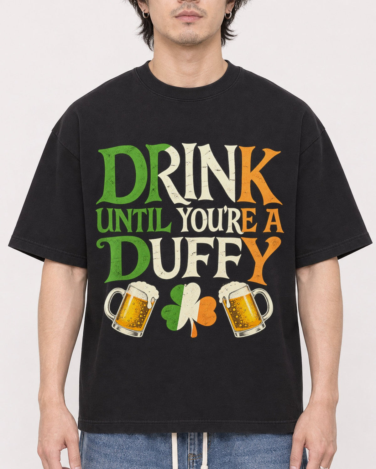 Mockup Boxy Heavyweight Tee Black male close-up 03