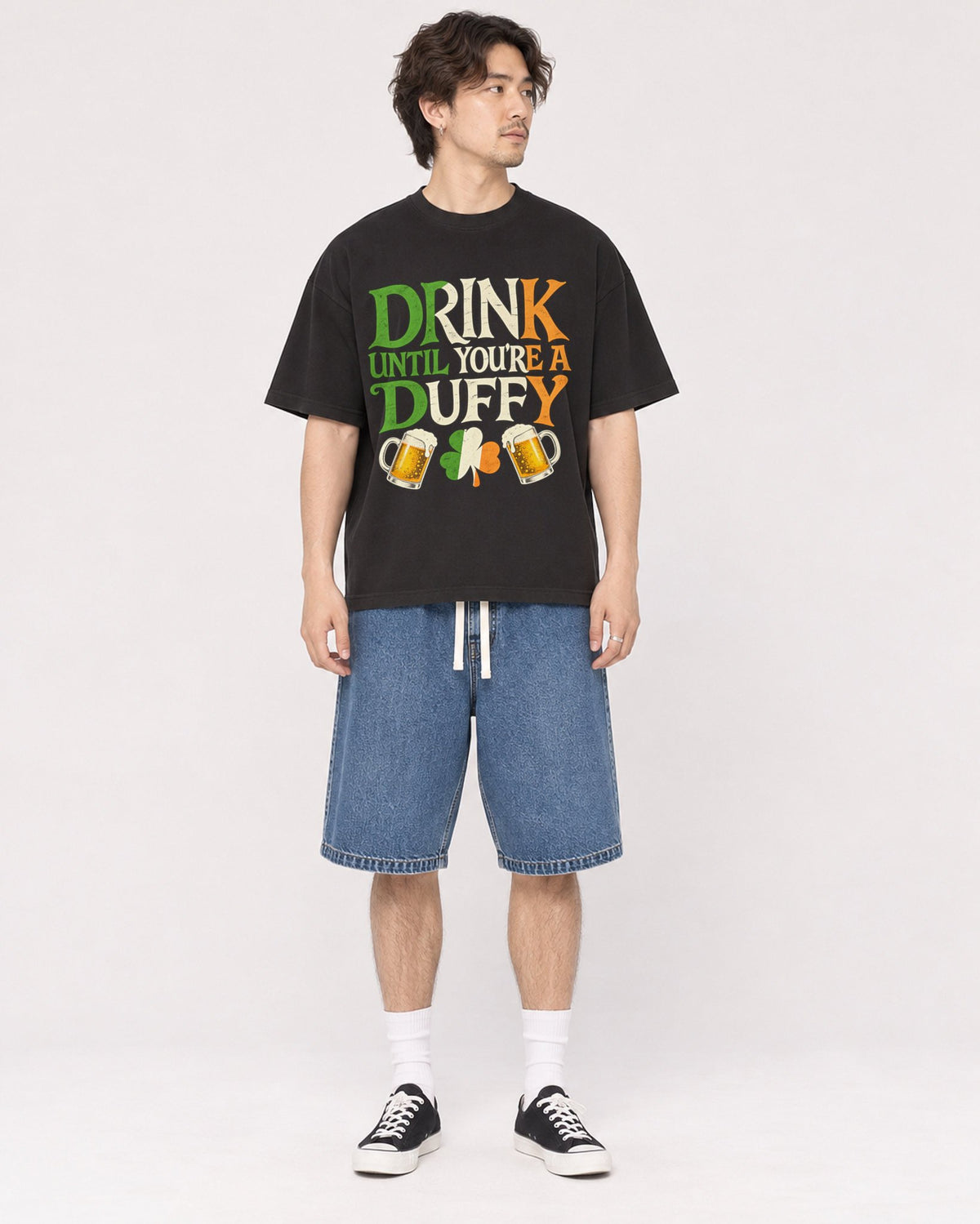 Mockup Boxy Heavyweight Tee Black male full-body 03