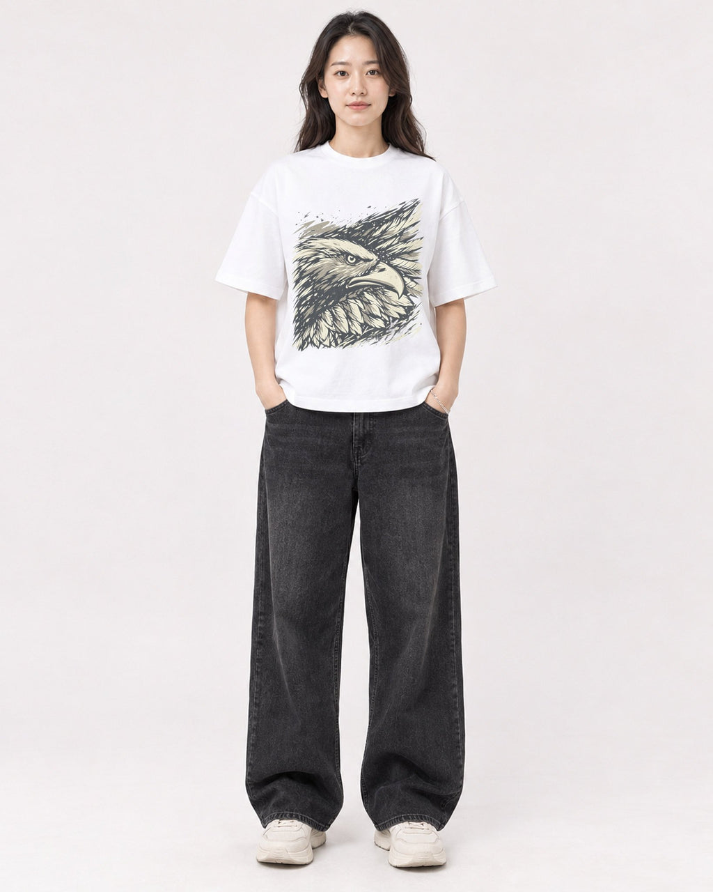 Mockup Boxy Heavyweight Tee White female full-body 03