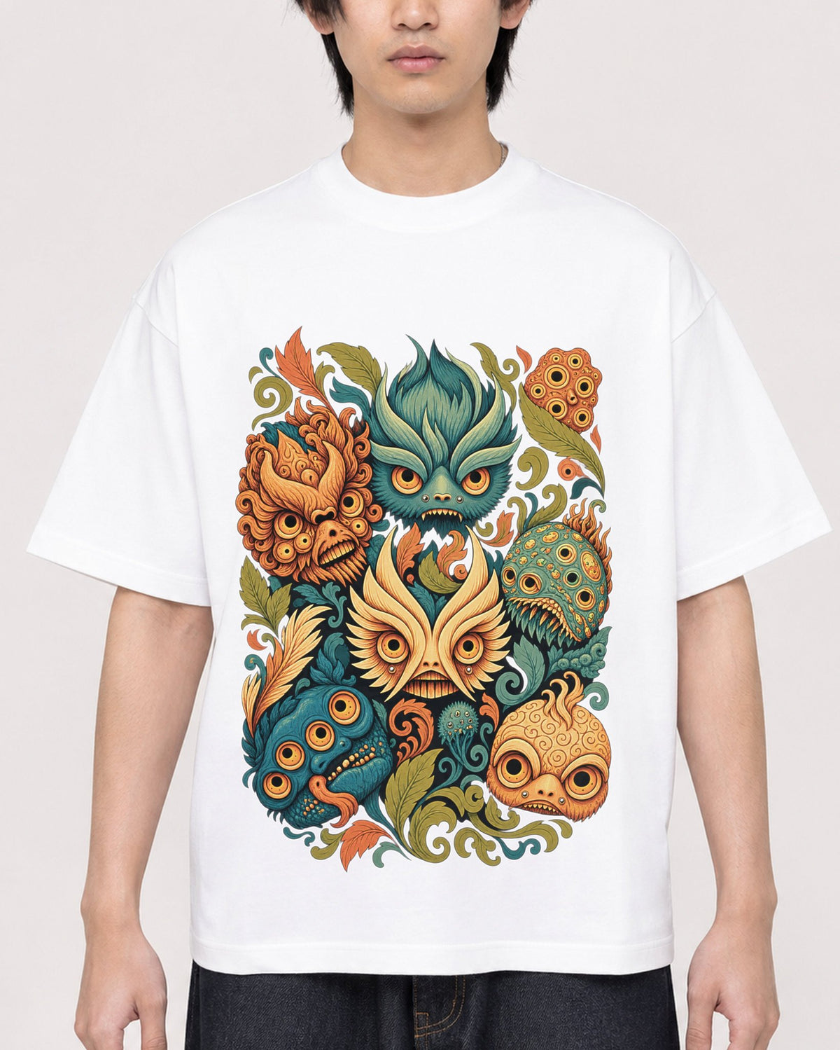 Mockup Boxy Heavyweight Tee White male close-up 11