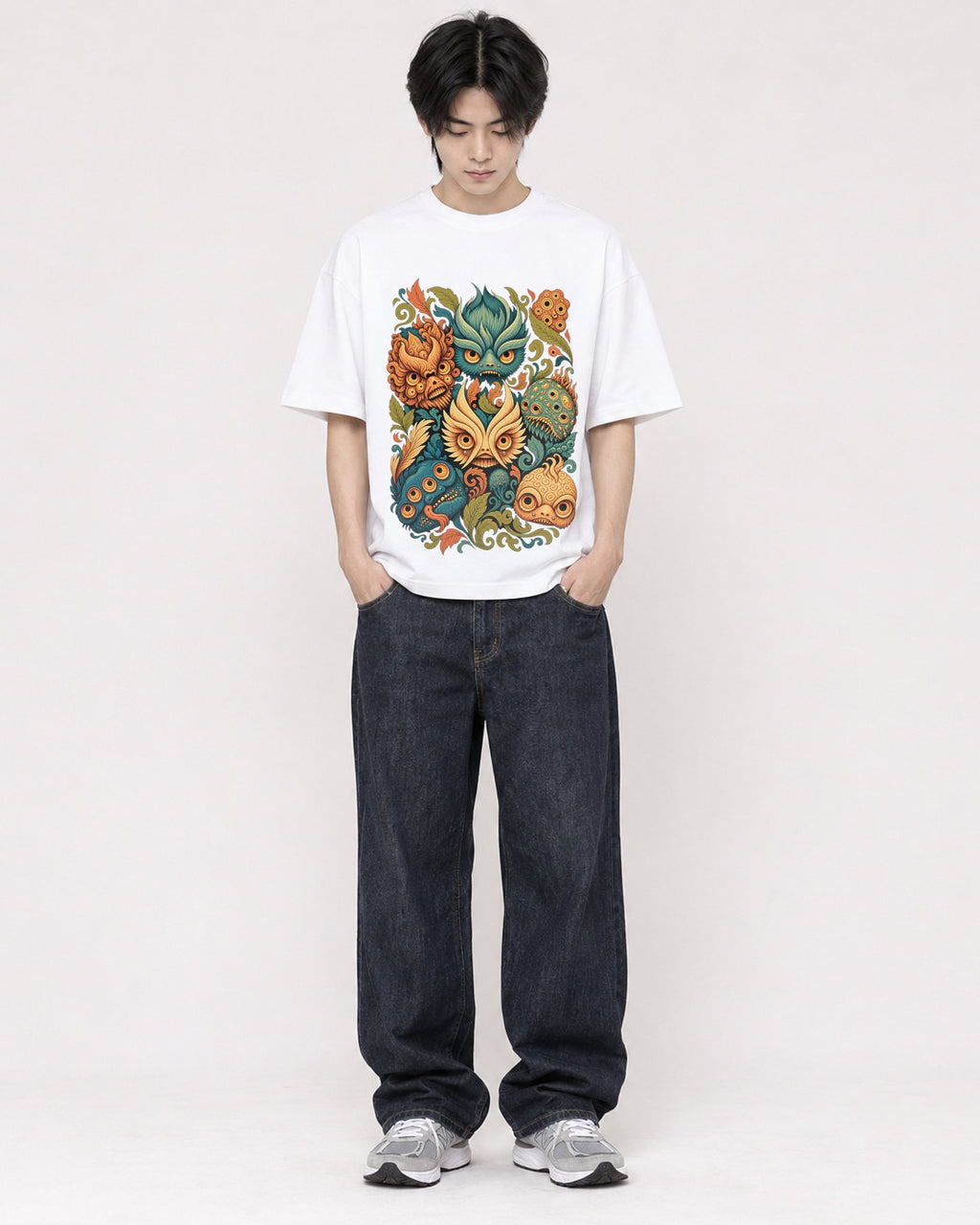 Mockup Boxy Heavyweight Tee White male full-body 11