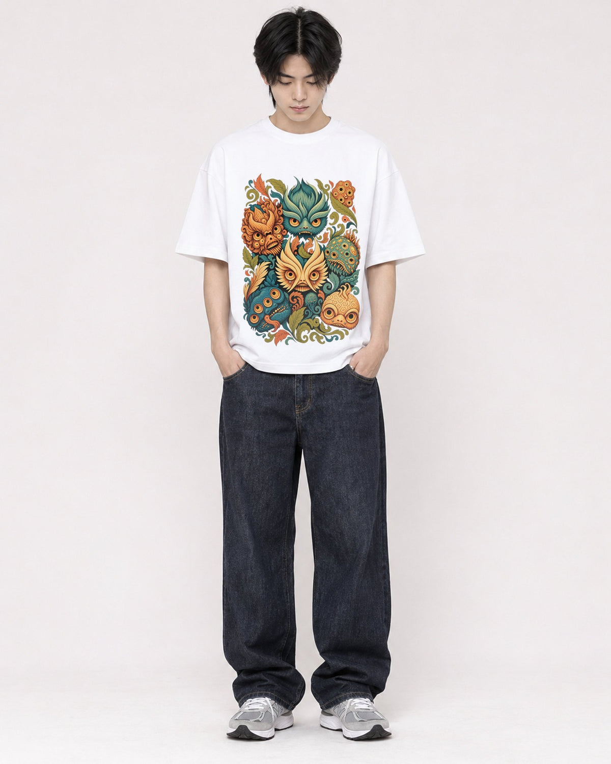 Mockup Boxy Heavyweight Tee White male full-body 11