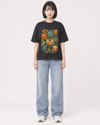 Mockup Boxy Heavyweight Tee Black female full-body 11