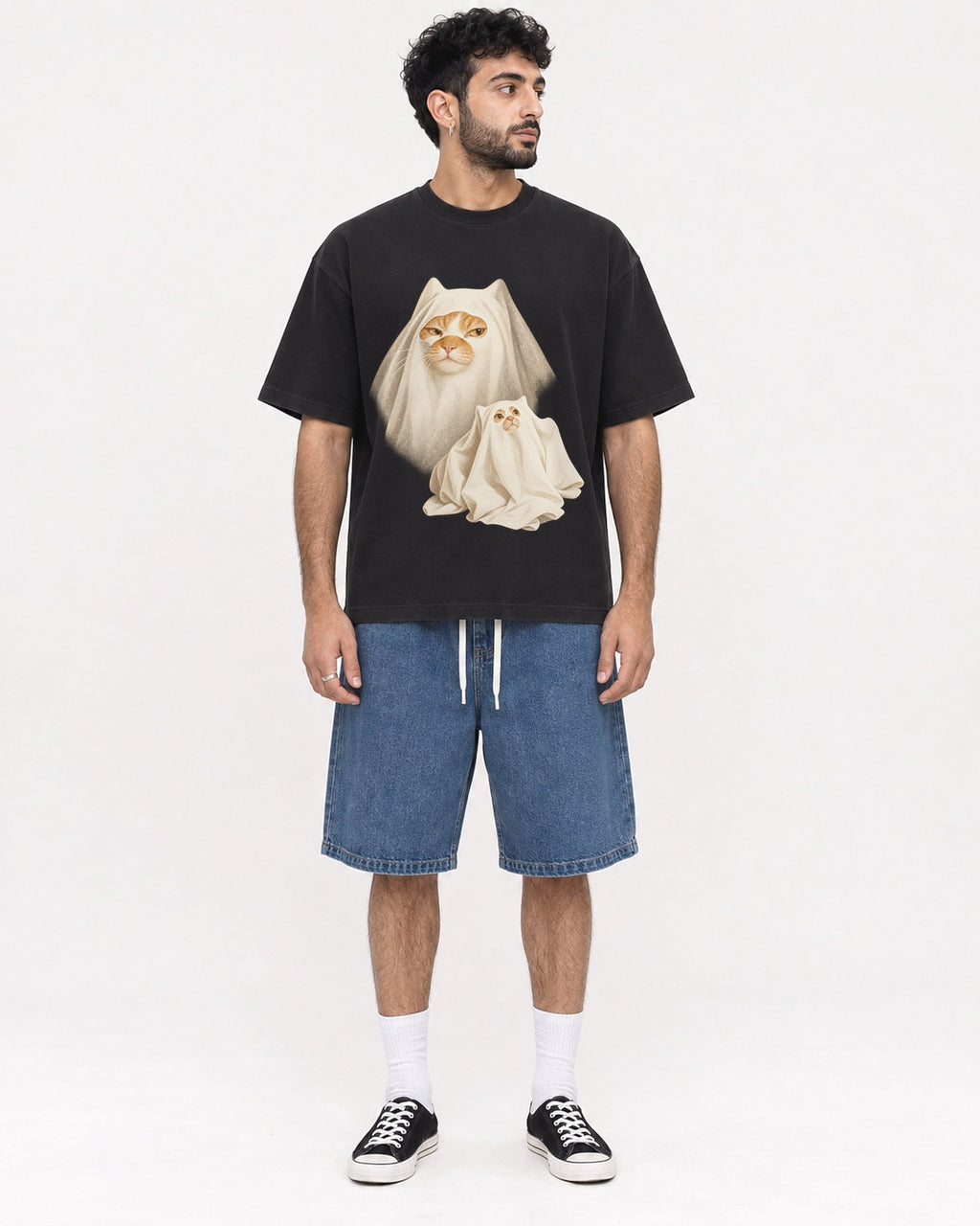 Mockup Boxy Heavyweight Tee Black male full-body 07