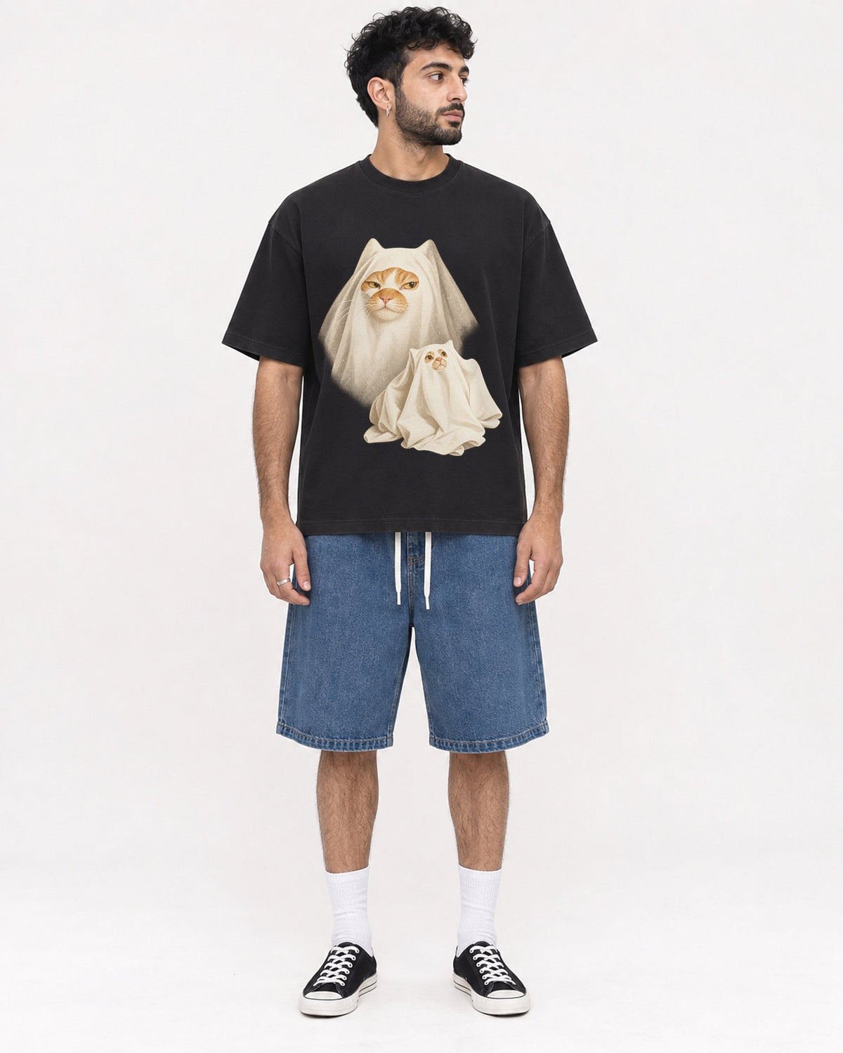 Mockup Boxy Heavyweight Tee Black male full-body 07