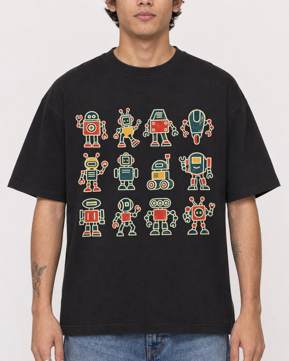 Mockup Boxy Heavyweight Tee Black male close-up 06