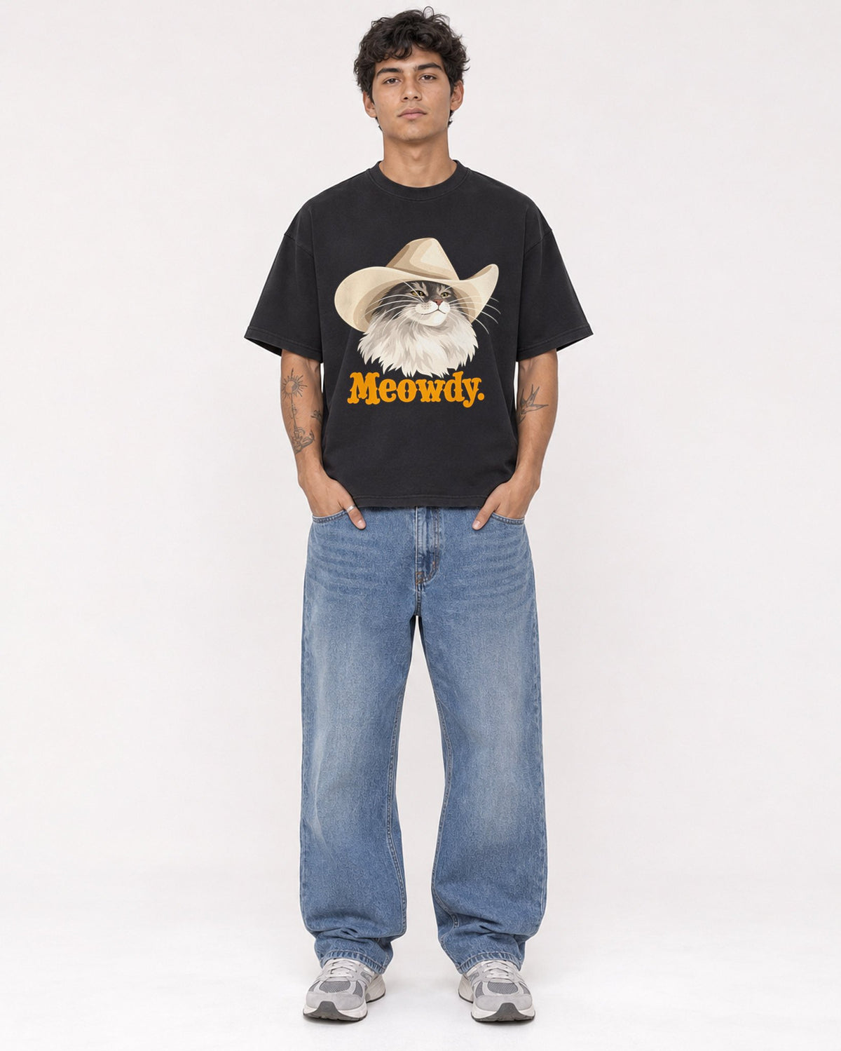 Mockup Boxy Heavyweight Tee Black male full-body 06