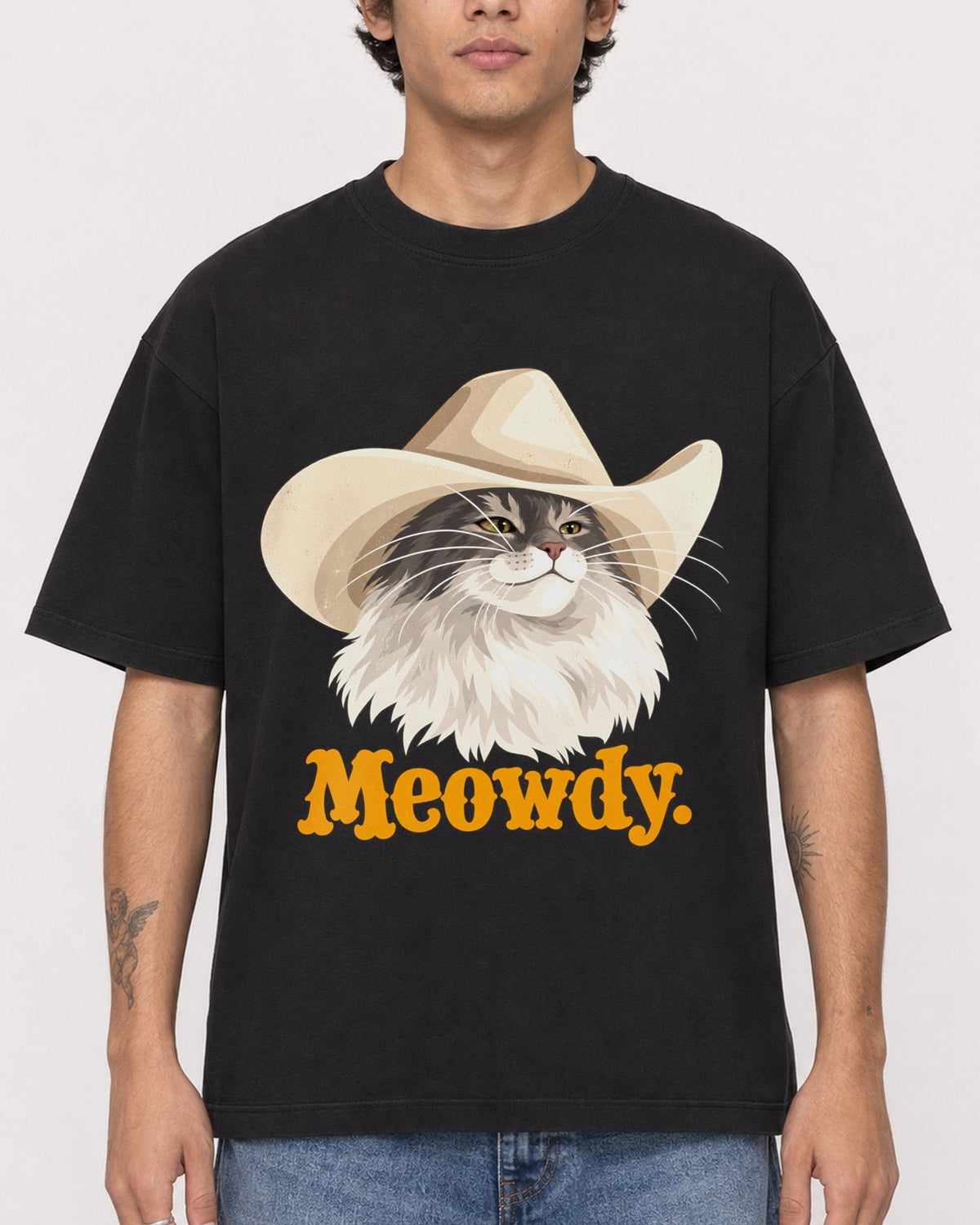Mockup Boxy Heavyweight Tee Black male close-up 06