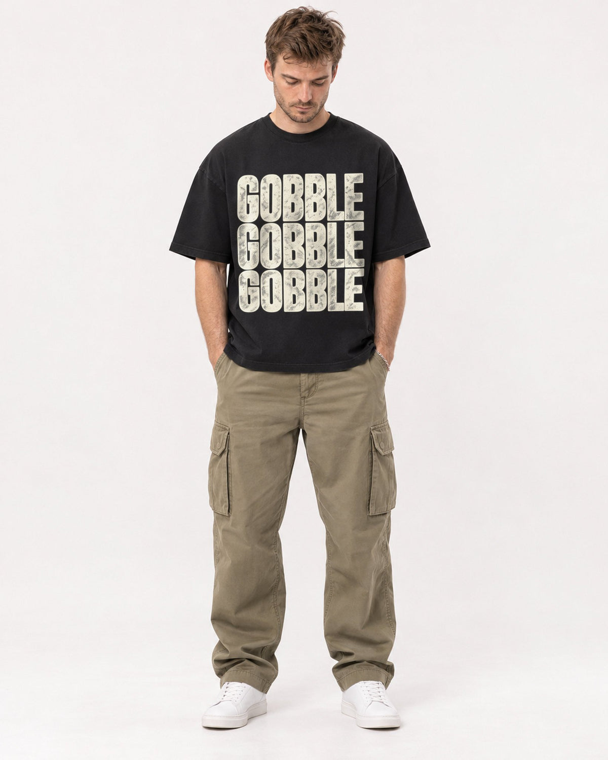 Mockup Boxy Heavyweight Tee Black male full-body 08