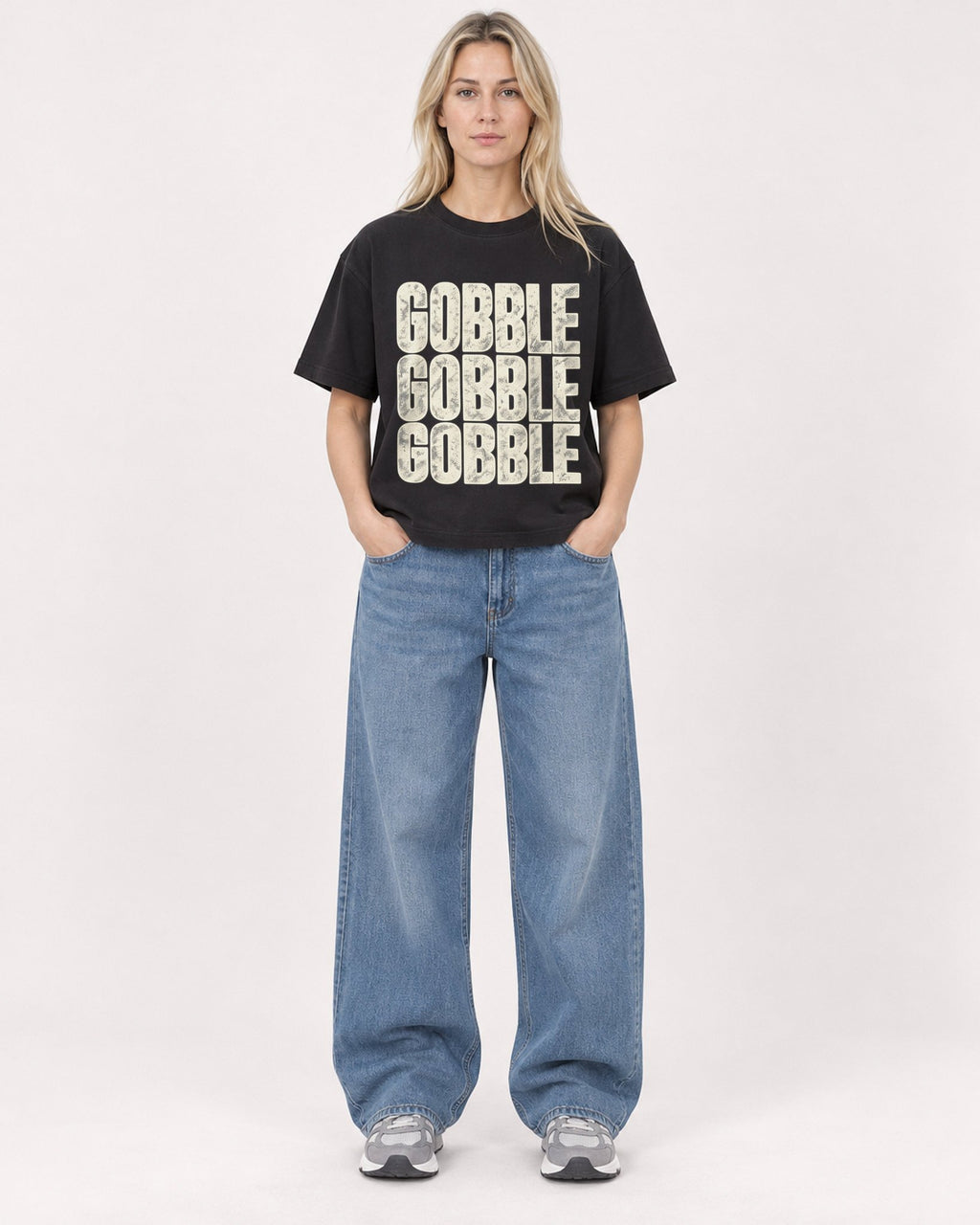 Mockup Boxy Heavyweight Tee Black female full-body 08