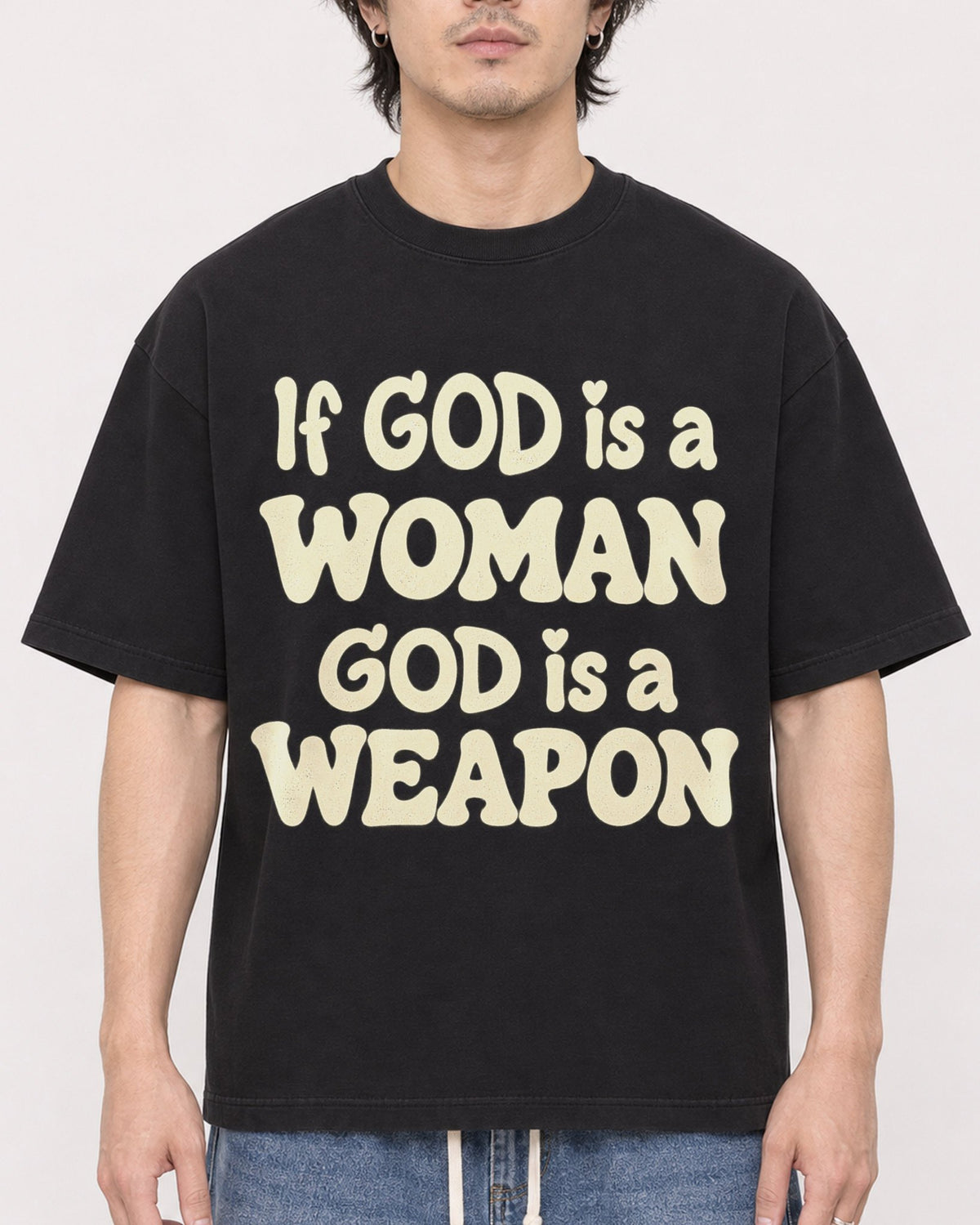 Mockup Boxy Heavyweight Tee Black male close-up 03