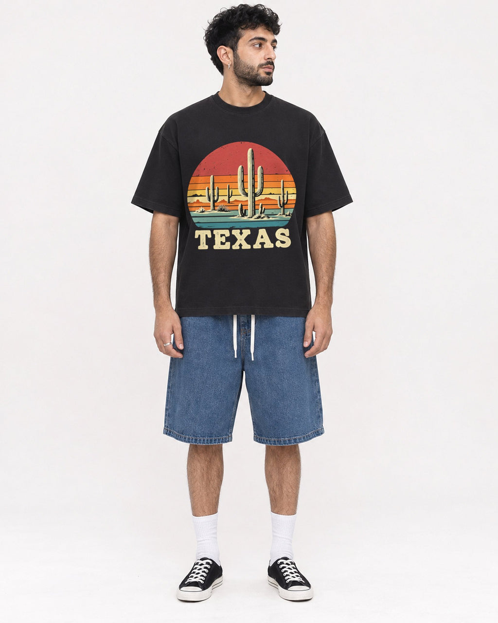 Mockup Boxy Heavyweight Tee Black male full-body 07