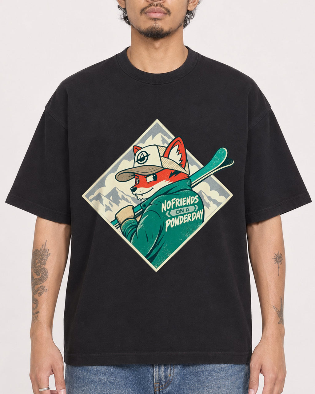 Mockup Boxy Heavyweight Tee Black male close-up 42