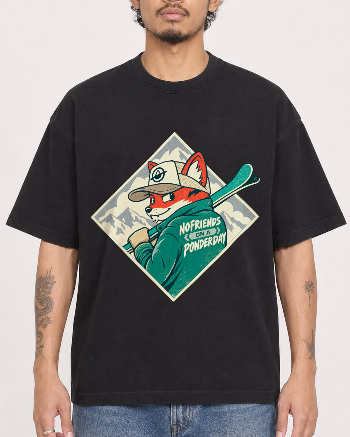 Mockup Boxy Heavyweight Tee Black male close-up 42