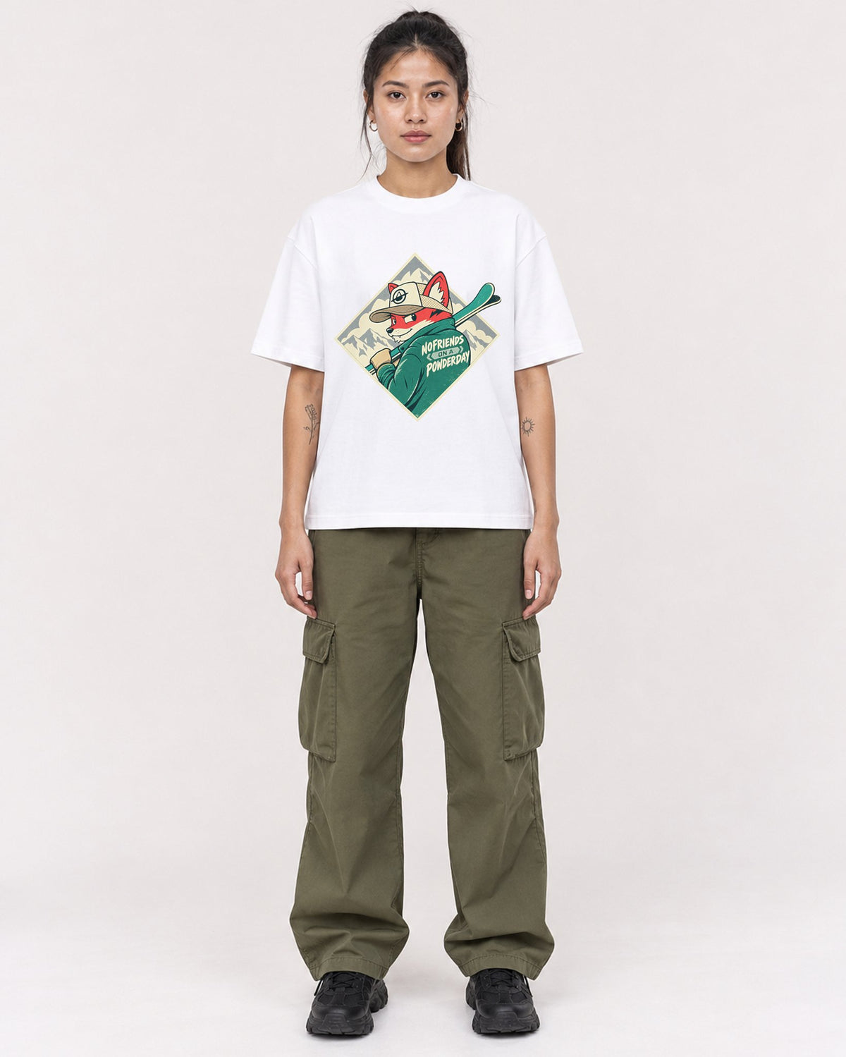 Mockup Boxy Heavyweight Tee White female full-body 42