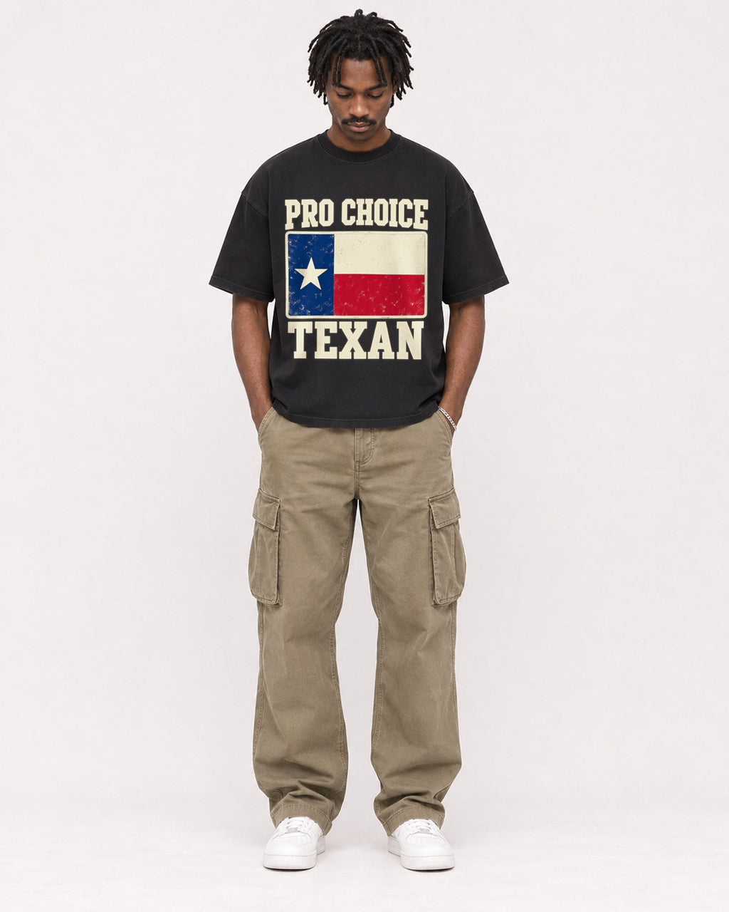 Mockup Boxy Heavyweight Tee Black male full-body 04