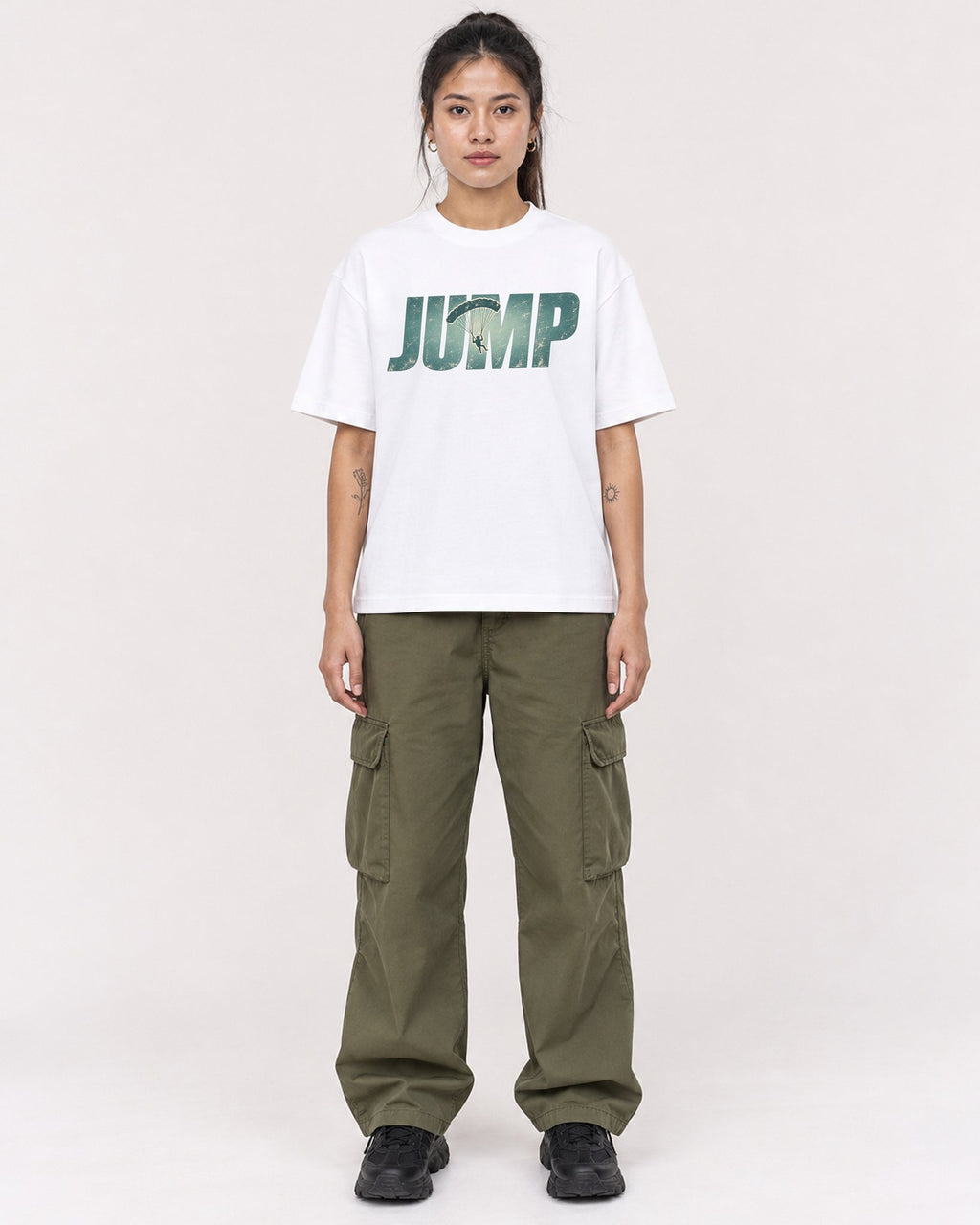 Mockup Boxy Heavyweight Tee White female full-body 42