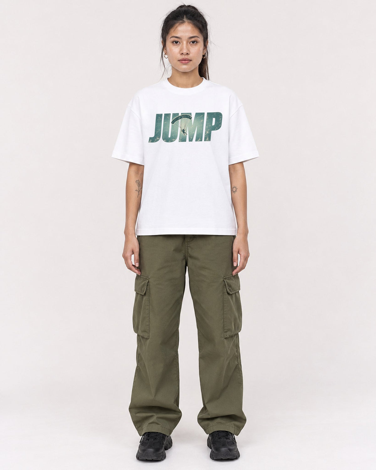 Mockup Boxy Heavyweight Tee White female full-body 42