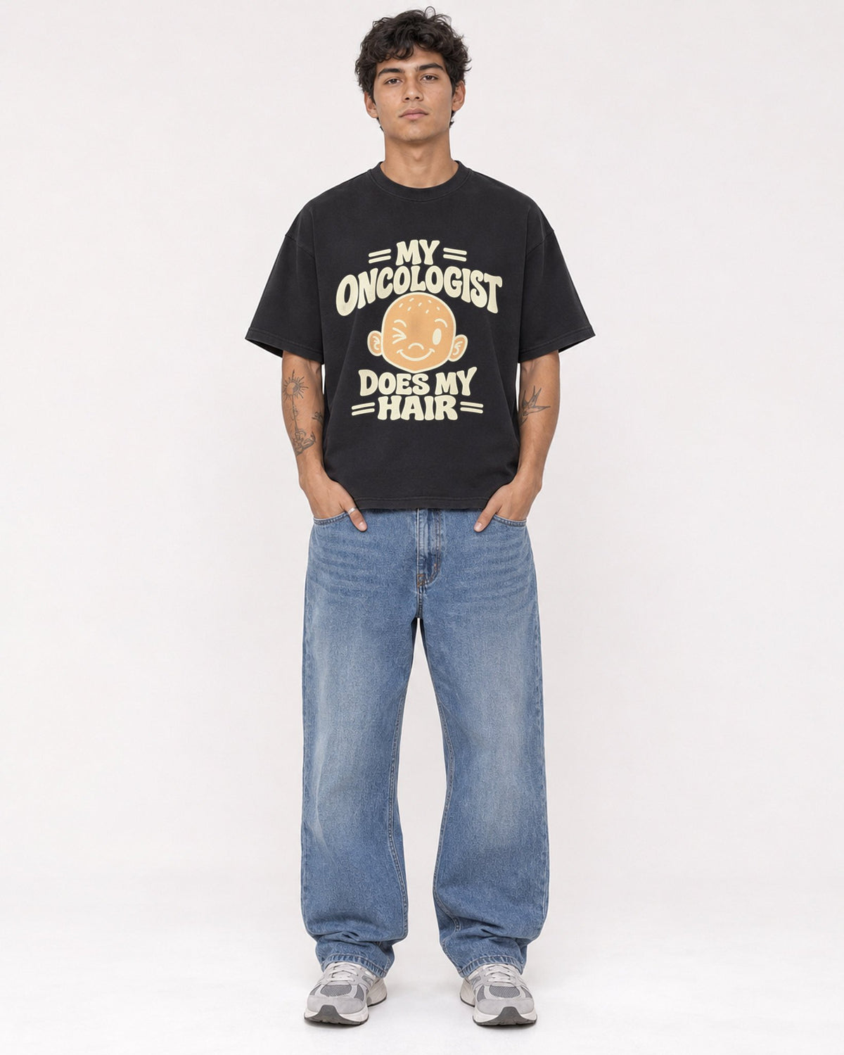 Mockup Boxy Heavyweight Tee Black male full-body 06