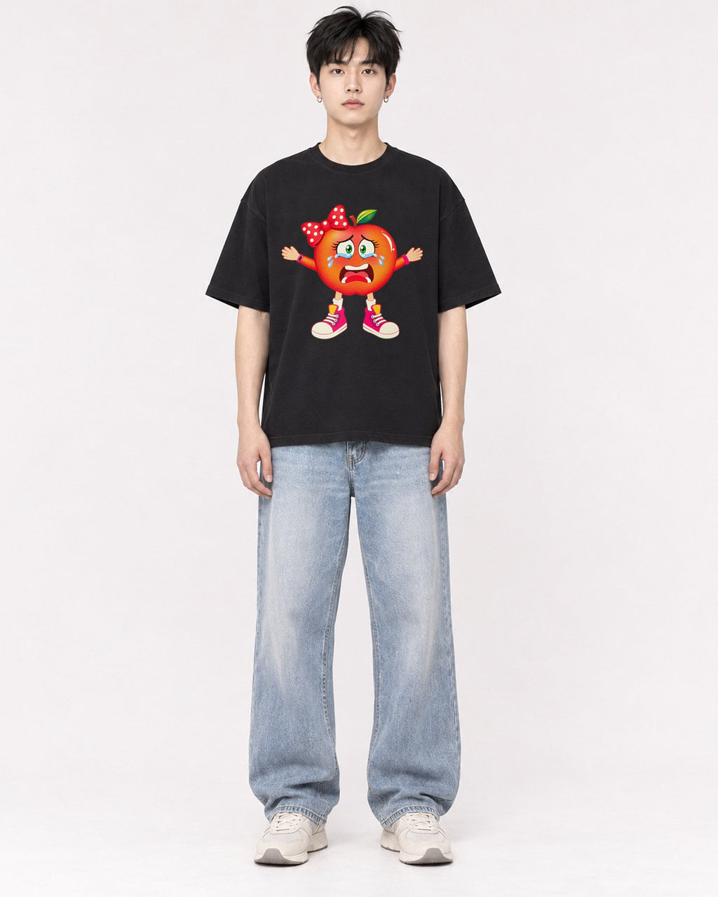 Mockup Boxy Heavyweight Tee Black male full-body 01