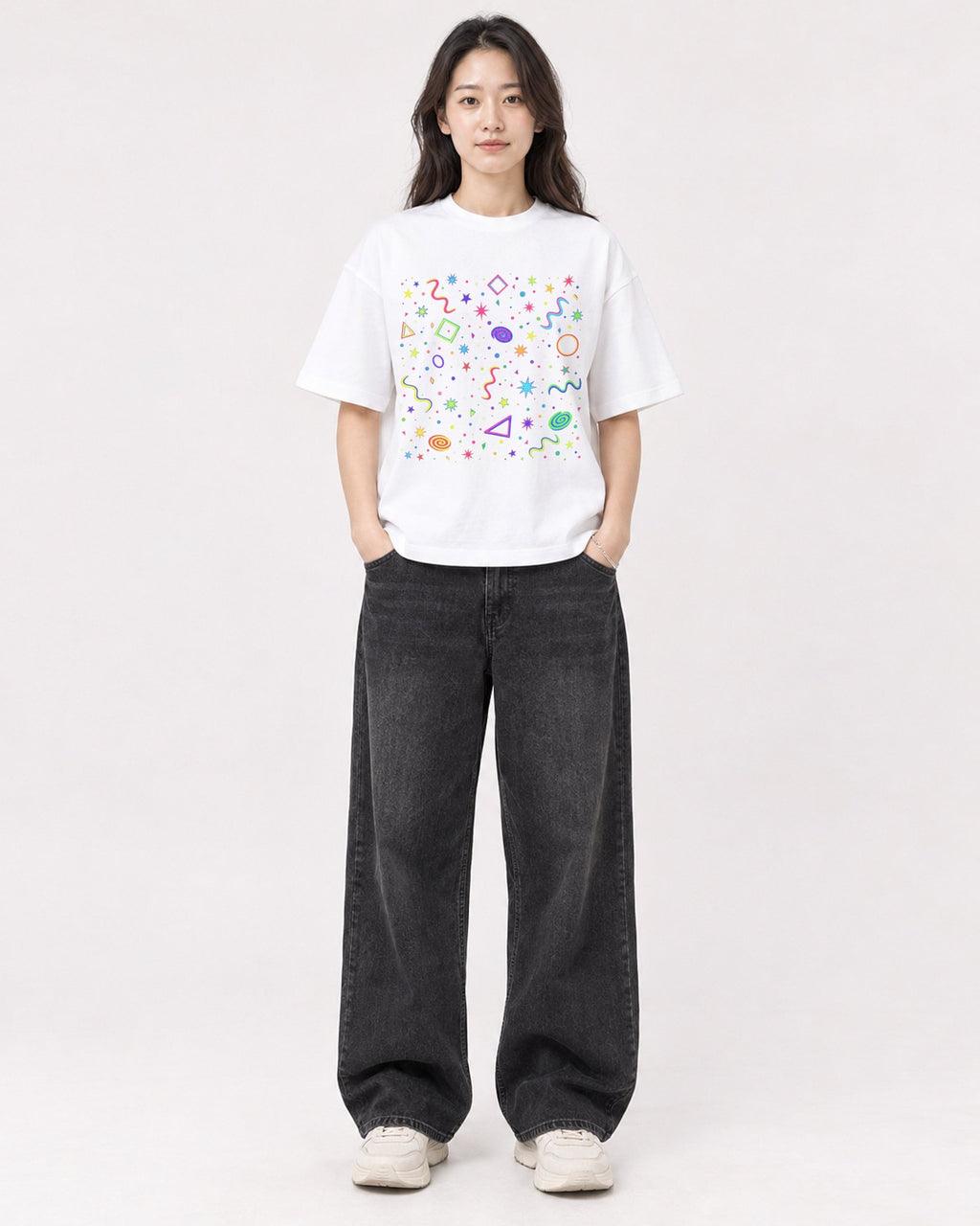 Mockup Boxy Heavyweight Tee White female full-body 03