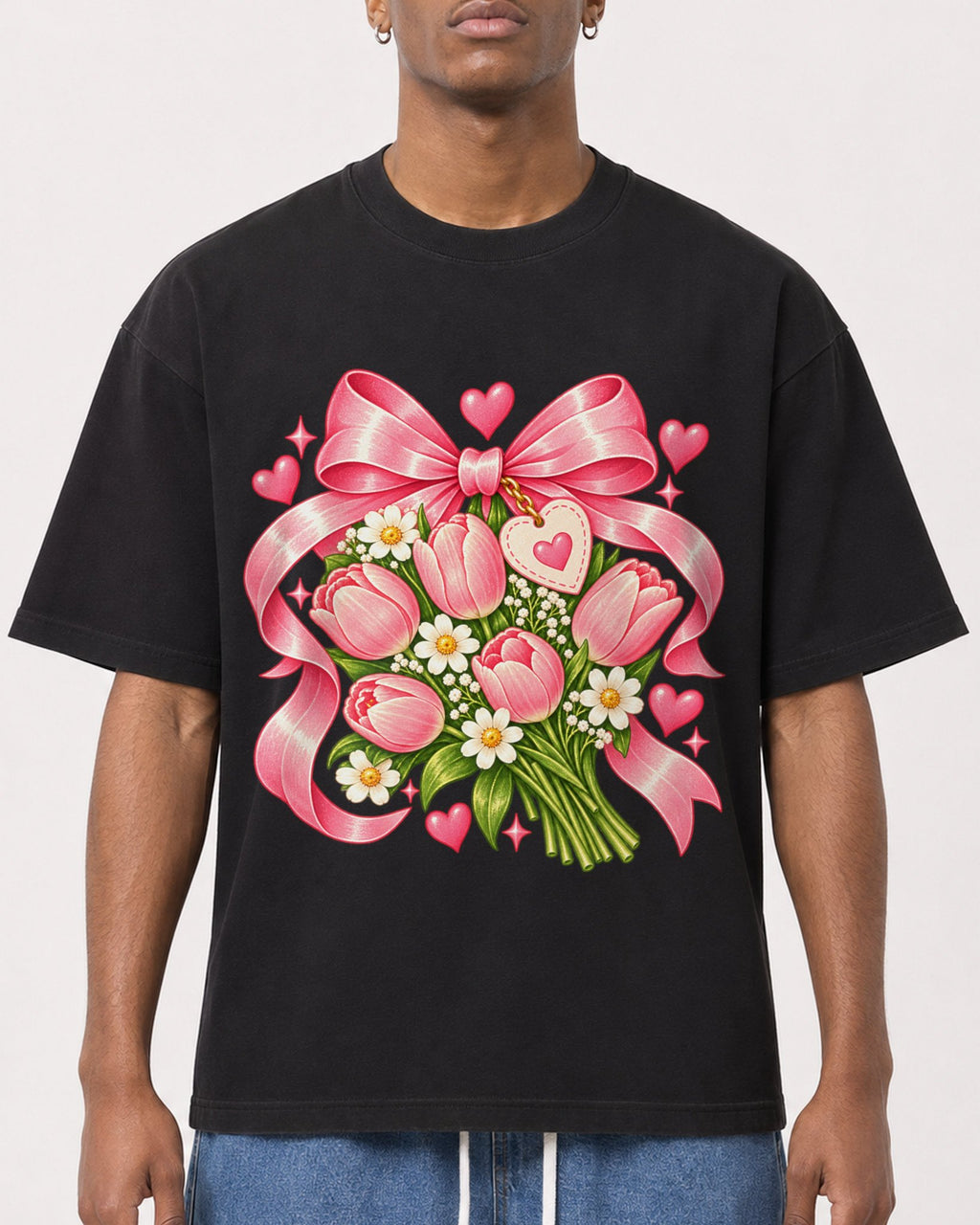 Mockup Boxy Heavyweight Tee Black male close-up 15