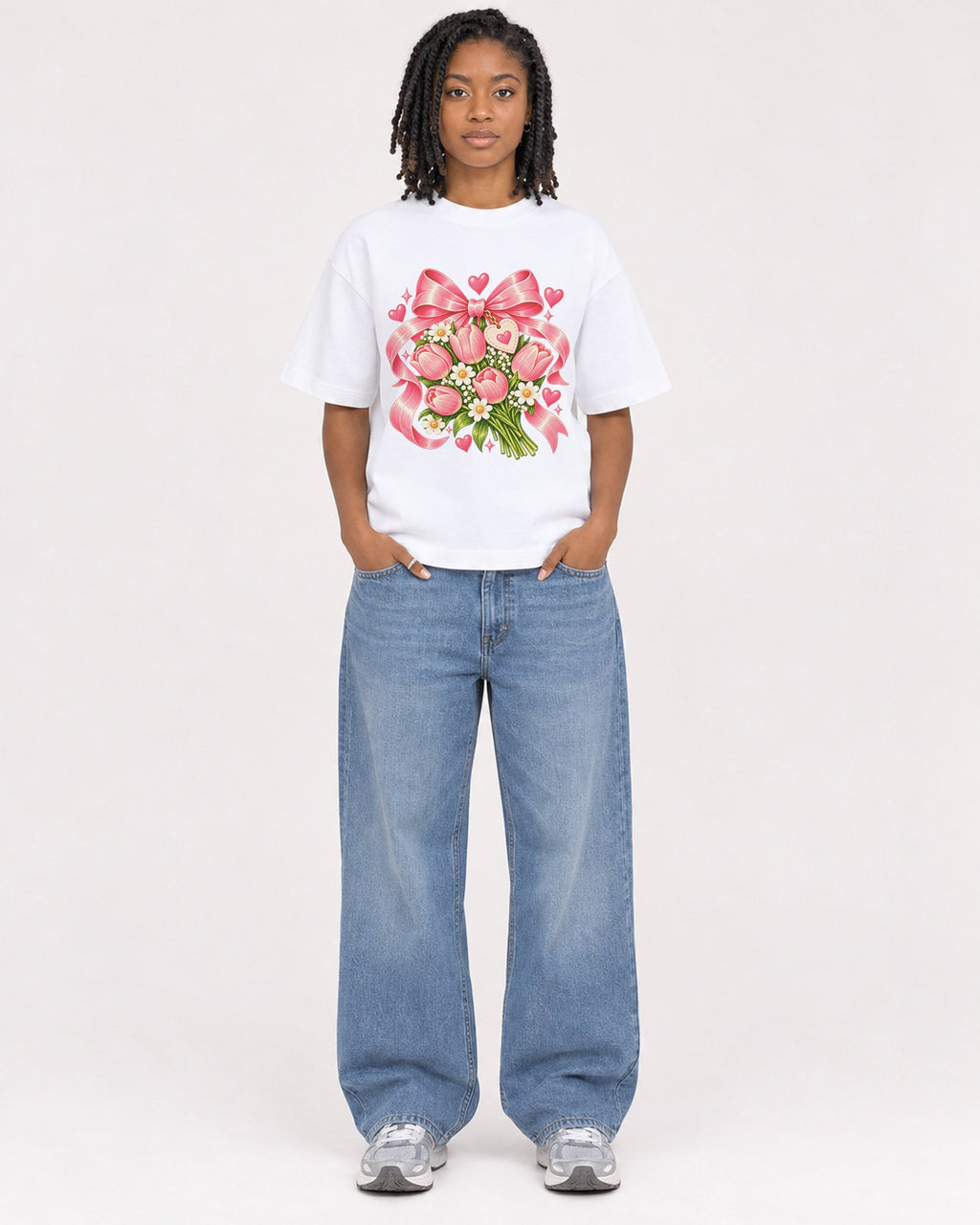 Mockup Boxy Heavyweight Tee White female full-body 15