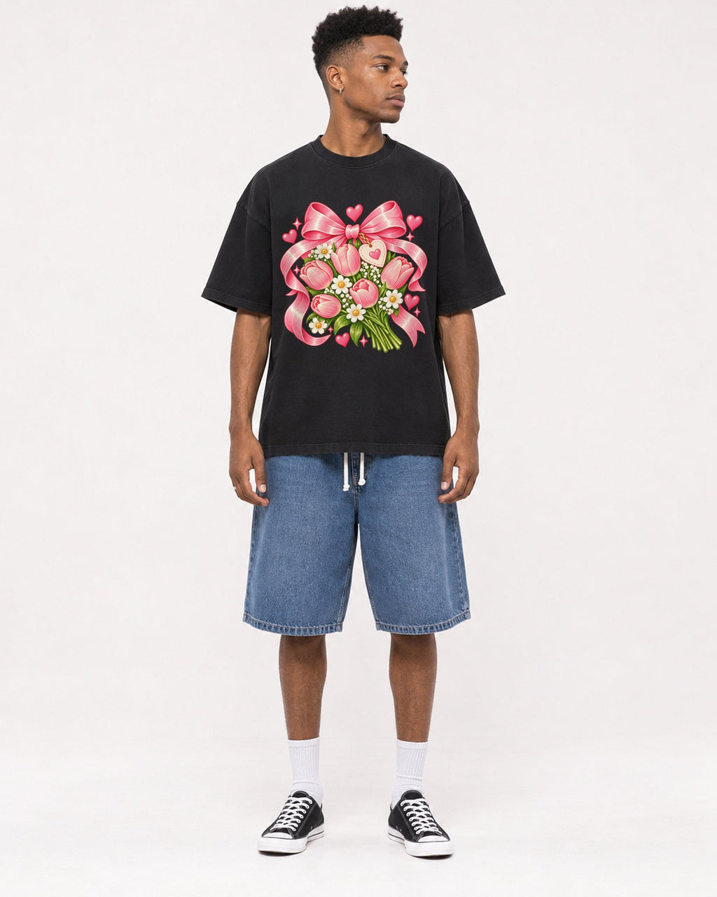 Mockup Boxy Heavyweight Tee Black male full-body 15