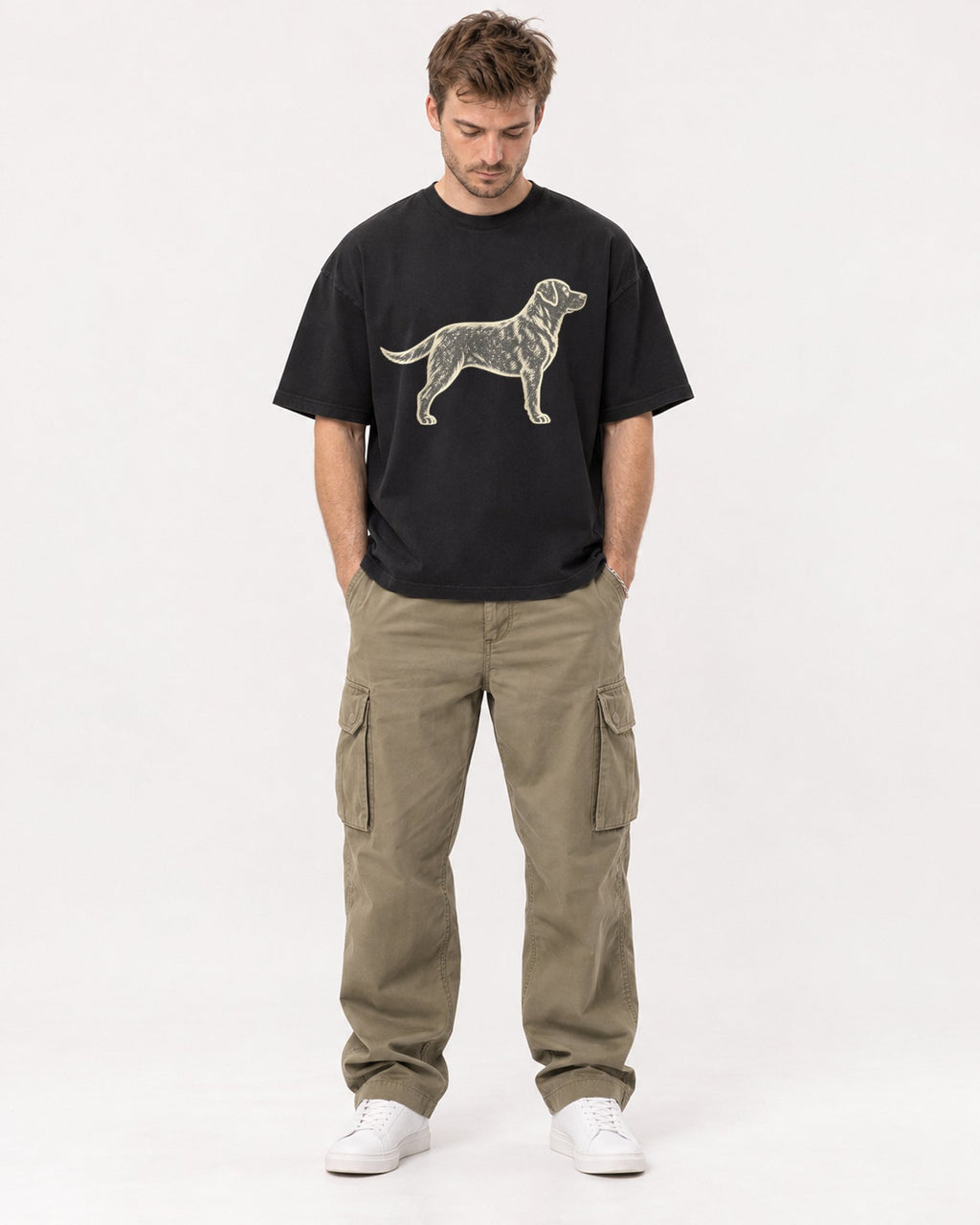 Mockup Boxy Heavyweight Tee Black male full-body 08
