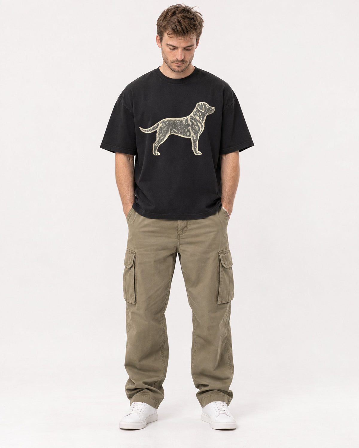 Mockup Boxy Heavyweight Tee Black male full-body 08