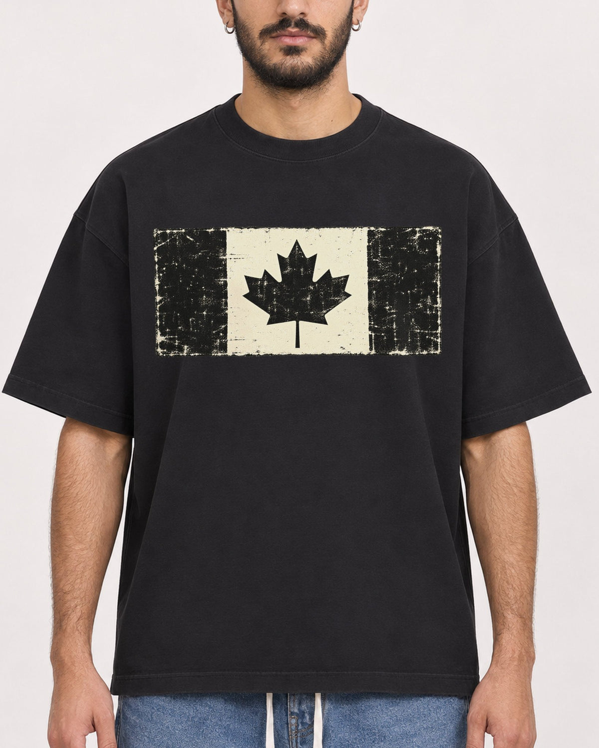 Mockup Boxy Heavyweight Tee Black male close-up 07