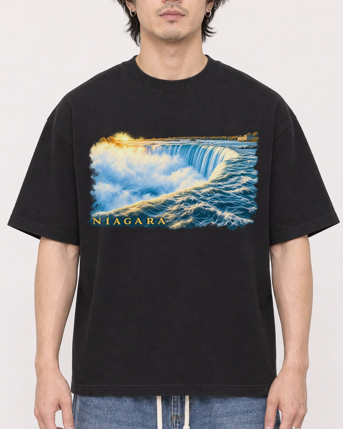Mockup Boxy Heavyweight Tee Black male close-up 03
