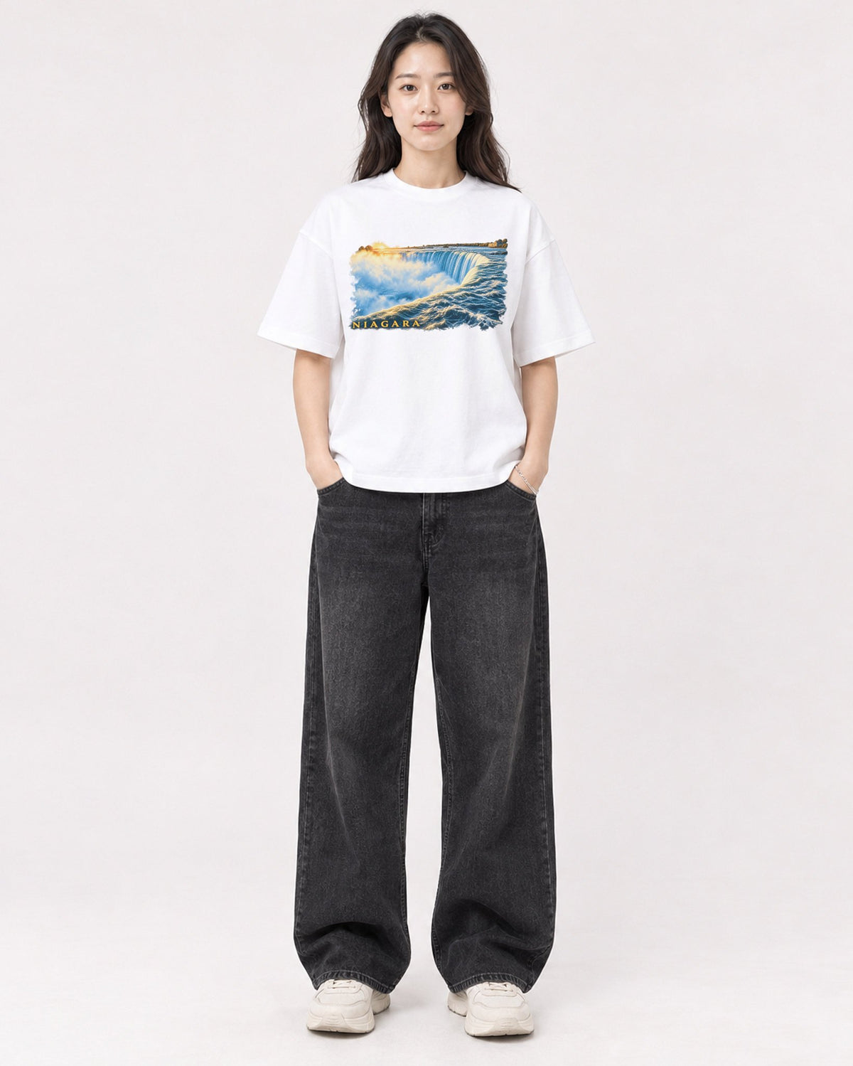 Mockup Boxy Heavyweight Tee White female full-body 03