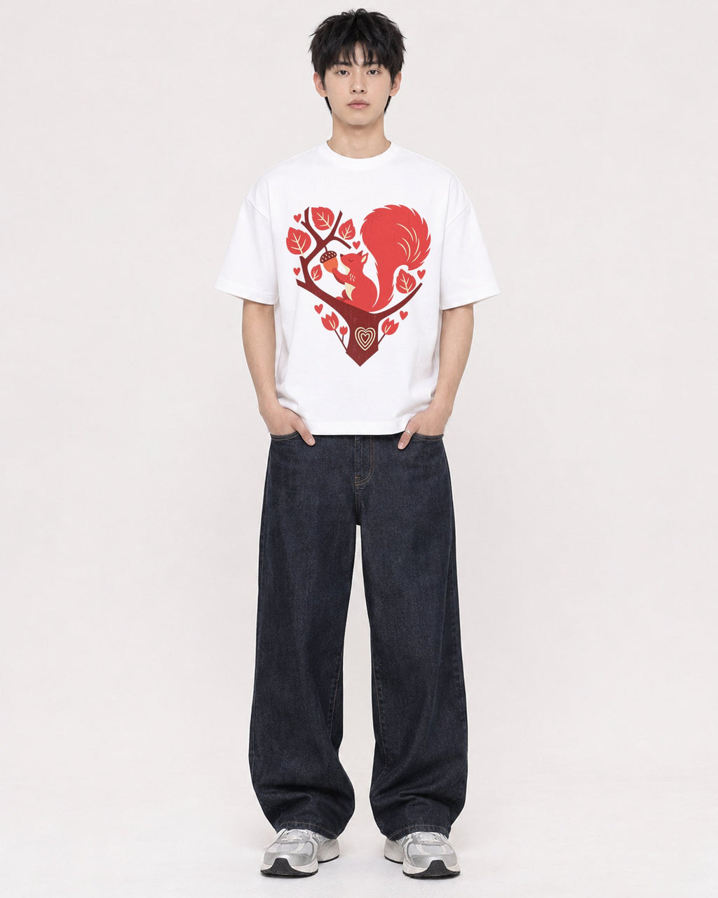 Mockup Boxy Heavyweight Tee White male full-body 01