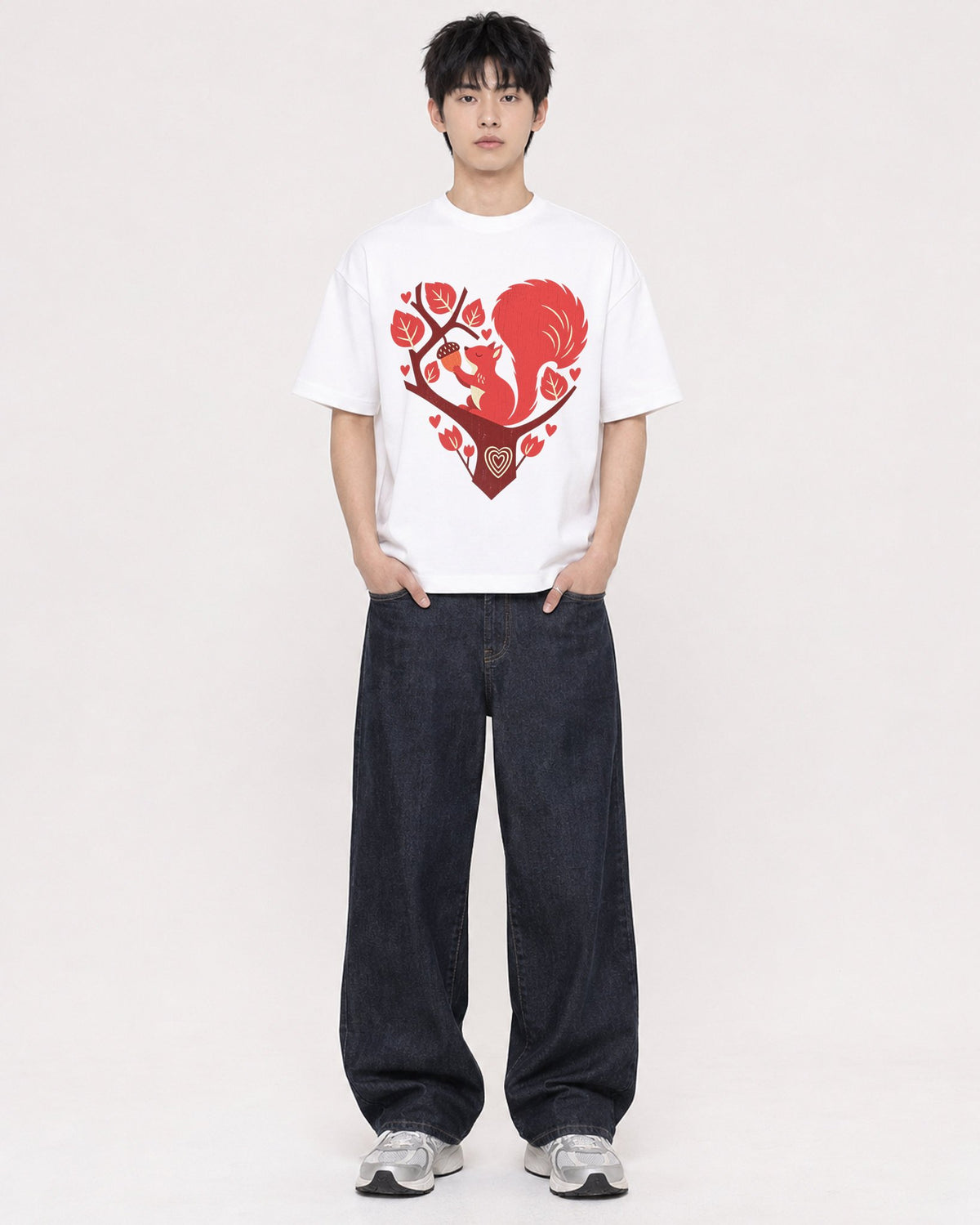 Mockup Boxy Heavyweight Tee White male full-body 01