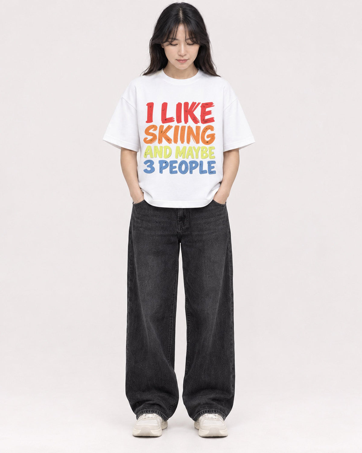 Mockup Boxy Heavyweight Tee White female full-body 13