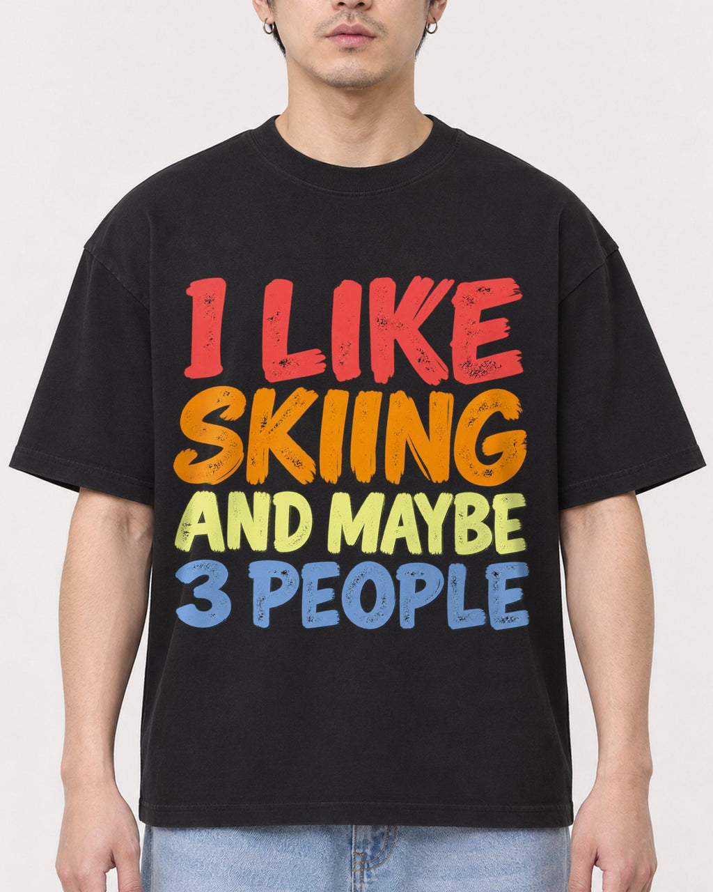 Mockup Boxy Heavyweight Tee Black male close-up 13