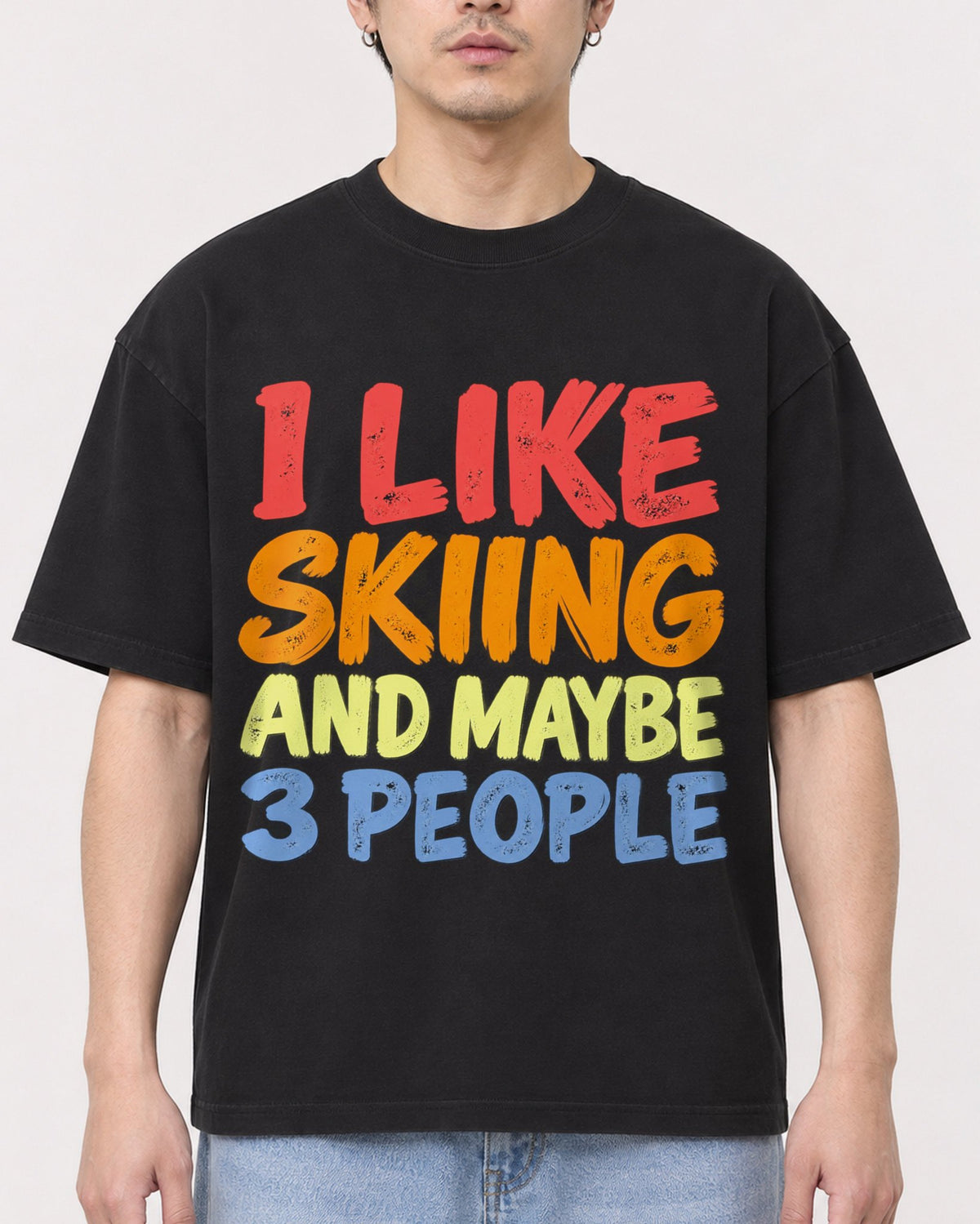 Mockup Boxy Heavyweight Tee Black male close-up 13